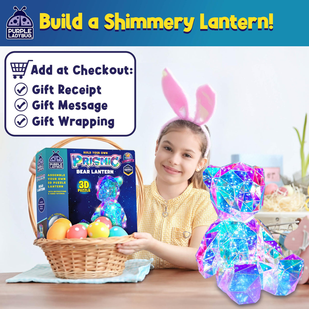 PURPLE LADYBUG Prismic 3D Bear Puzzle Nightlight – DIY LED Craft Kit for Kids & Teens