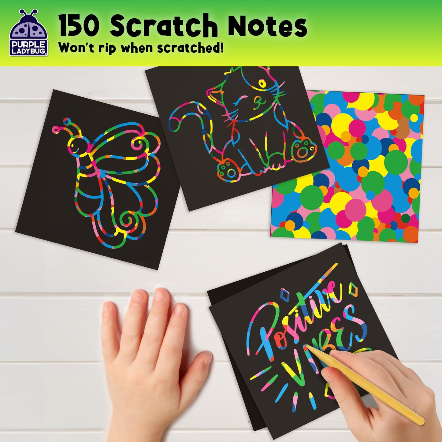 Purple Ladybug Rainbow Scratch Art Mini Notes – 150 Cards for Kids