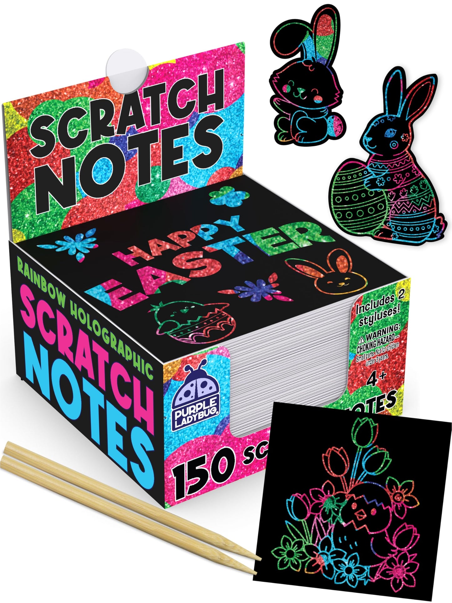 PURPLE LADYBUG Rainbow Holographic Scratch Art Mini Notes – 150 Sheets, No Mess Kids Gift