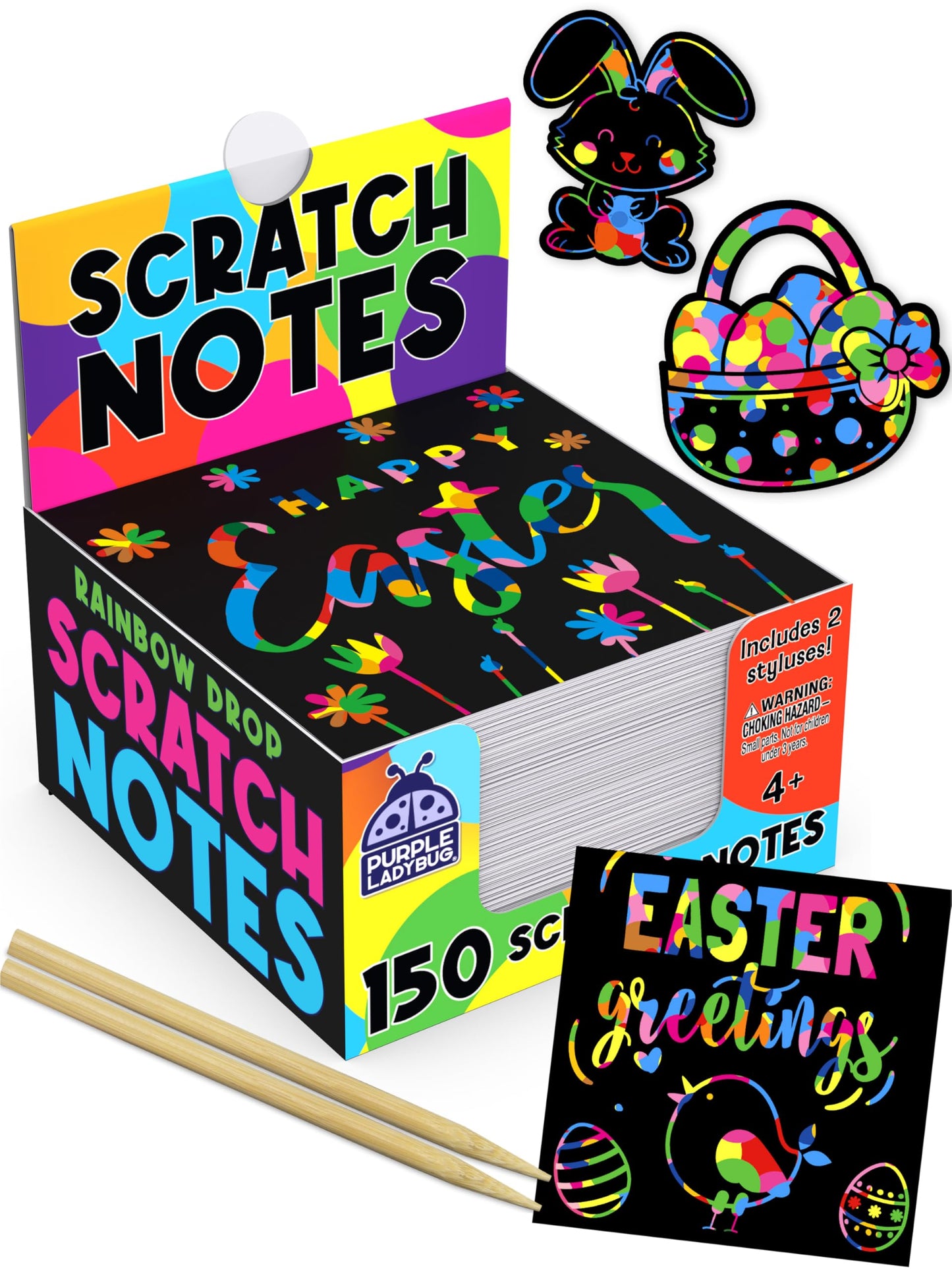 Purple Ladybug Rainbow Scratch Art Mini Notes – 150 Cards for Kids