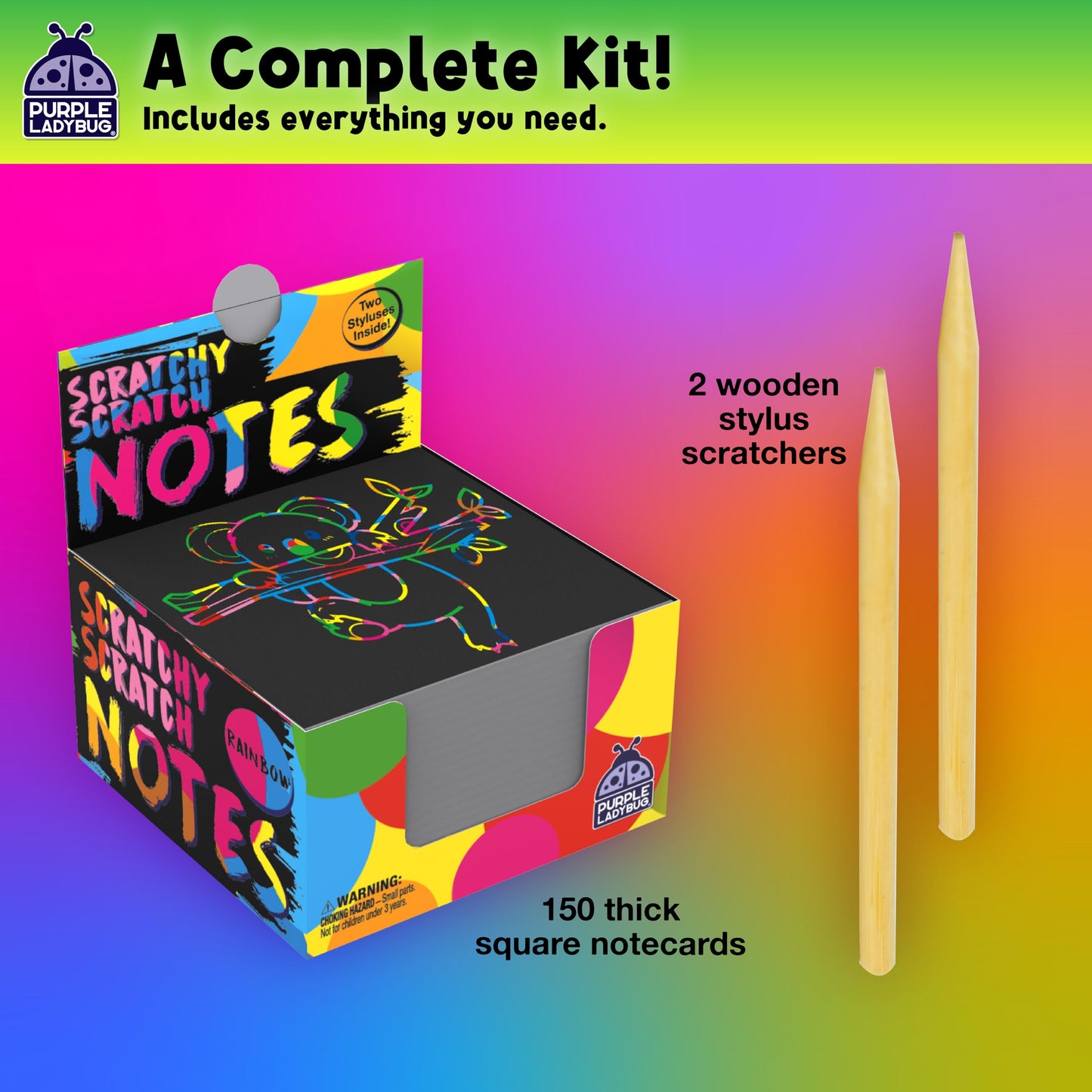 Purple Ladybug Rainbow Scratch Art Mini Notes – 150 Cards for Kids