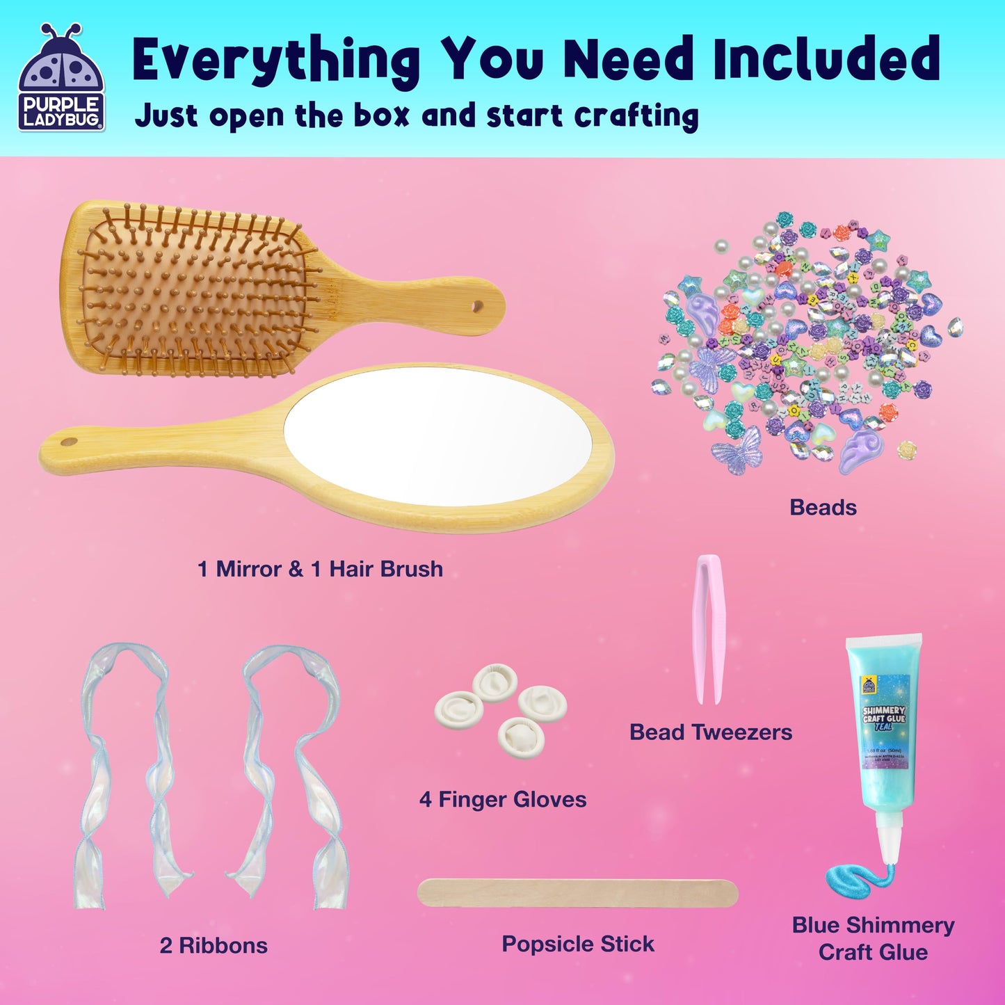 PURPLE LADYBUG Decorate Your Own Wooden Mirror & Brush Set – DIY Art Kit for Girls 4–12
