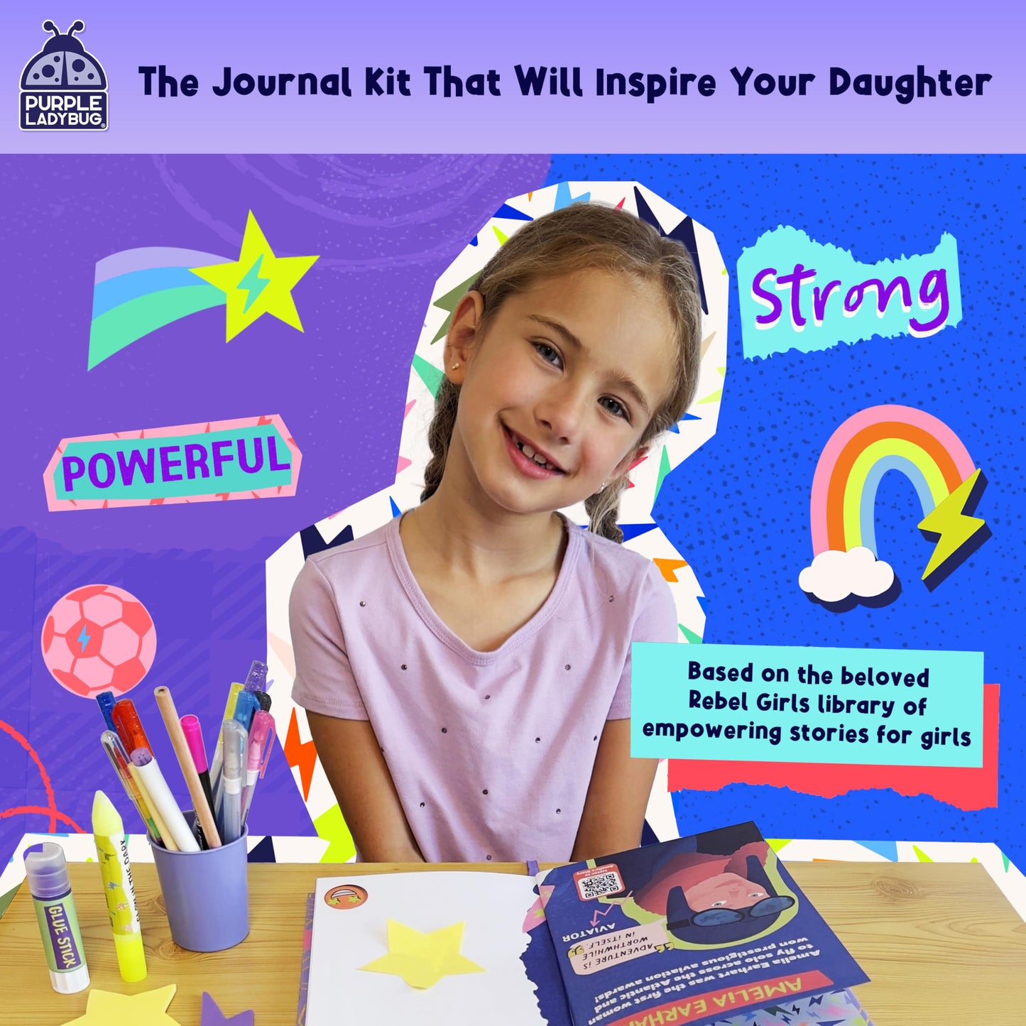 Purple Ladybug Rebel Girls DIY Journal Kit | Inspiring Journaling Gift for Tweens 8–12