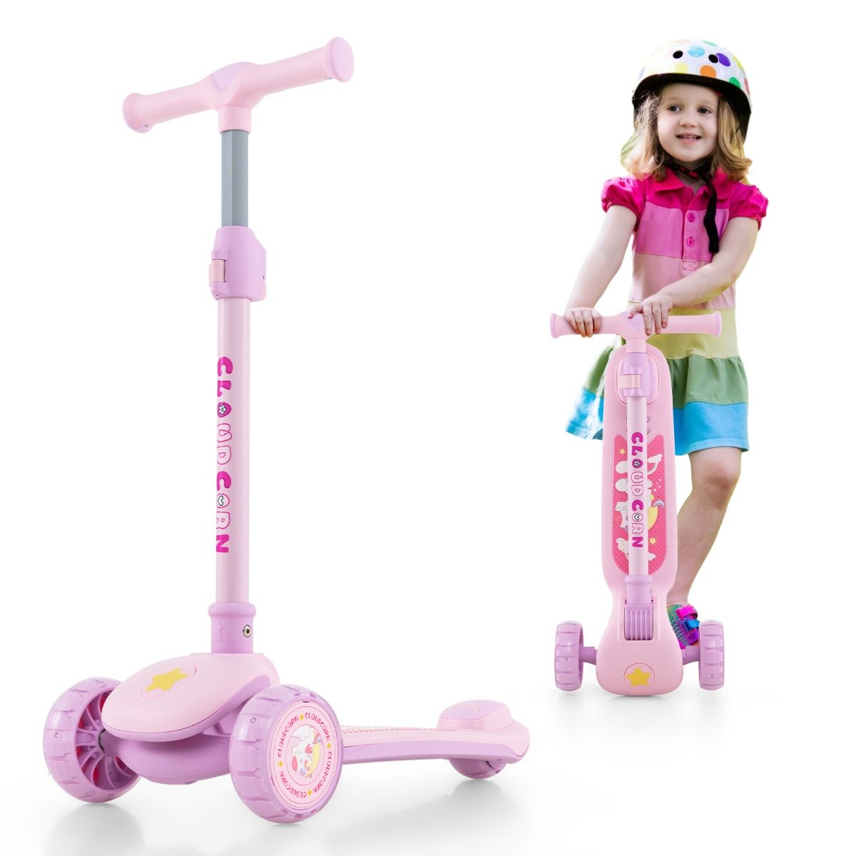 Kick Scooter with Extra Wide Deck and LED Lighted PU Wheels-White