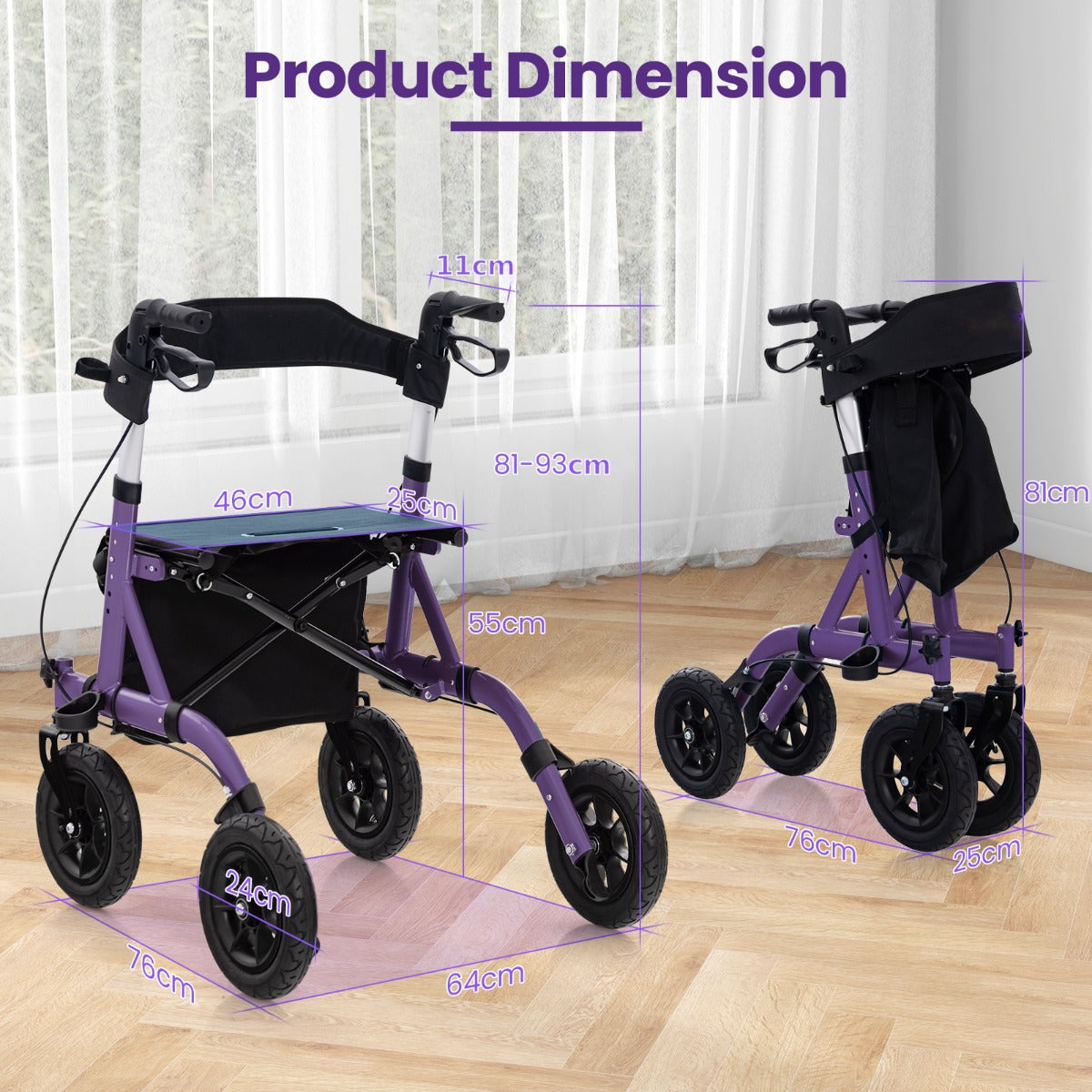 Foldable Rolling Walker with Seat-Black