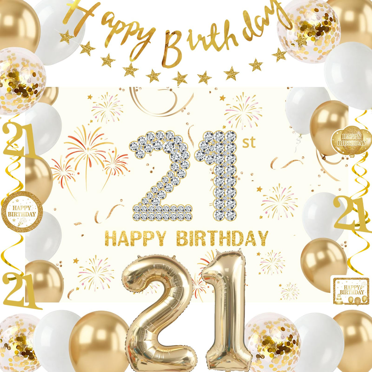 Purtarly 21st Birthday Decorations for Her – Champagne Gold Party Kit