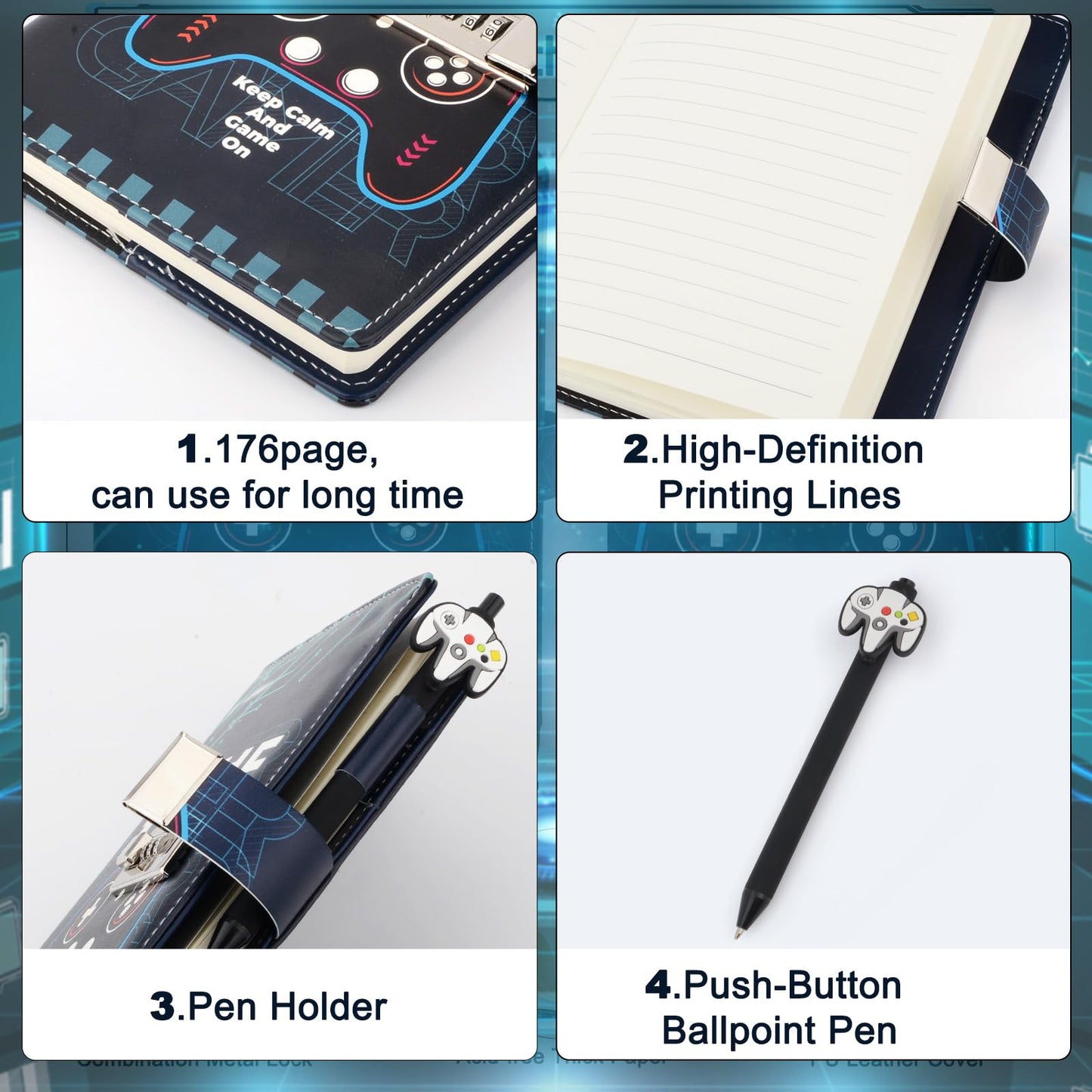 Purtarly Diary with Lock for Boys – Game Journal for Ages 8-18
