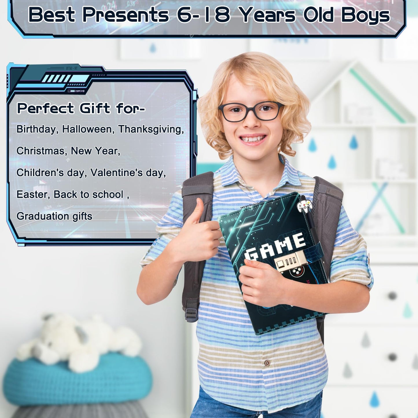 Purtarly Diary with Lock for Boys – Game Journal for Ages 8-18