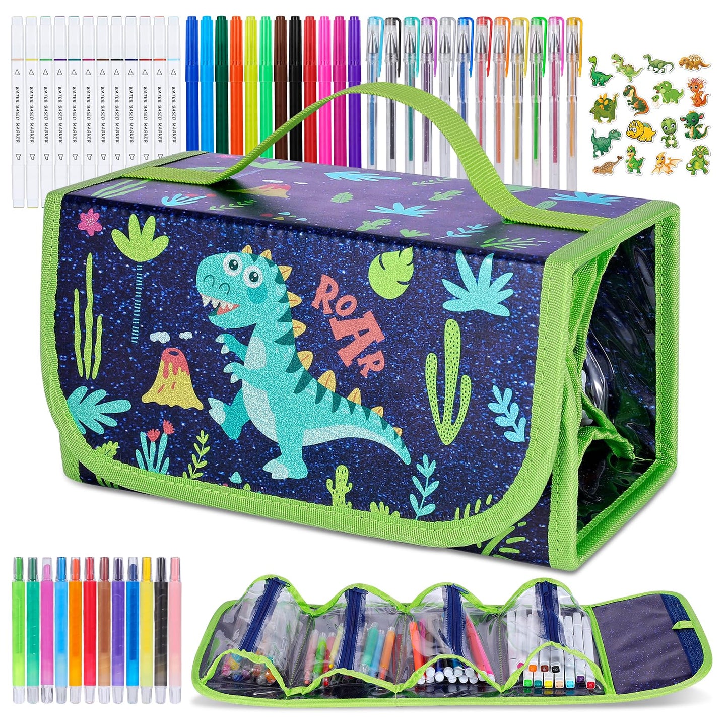 Purtarly Dinosaur Markers for Kids 4-8 with Pencil Case | 48-Piece Scented & Multi-Style Markers Set