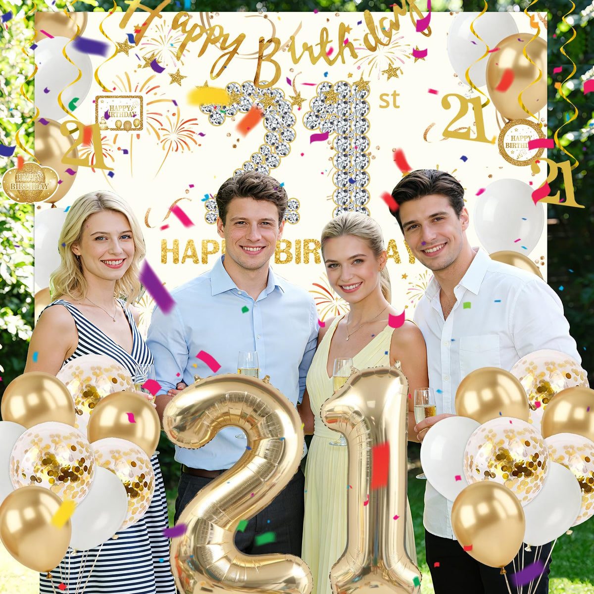 Purtarly 21st Birthday Decorations for Her – Champagne Gold Party Kit