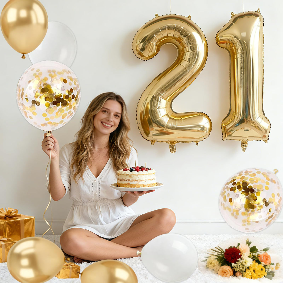 Purtarly 21st Birthday Decorations for Her – Champagne Gold Party Kit