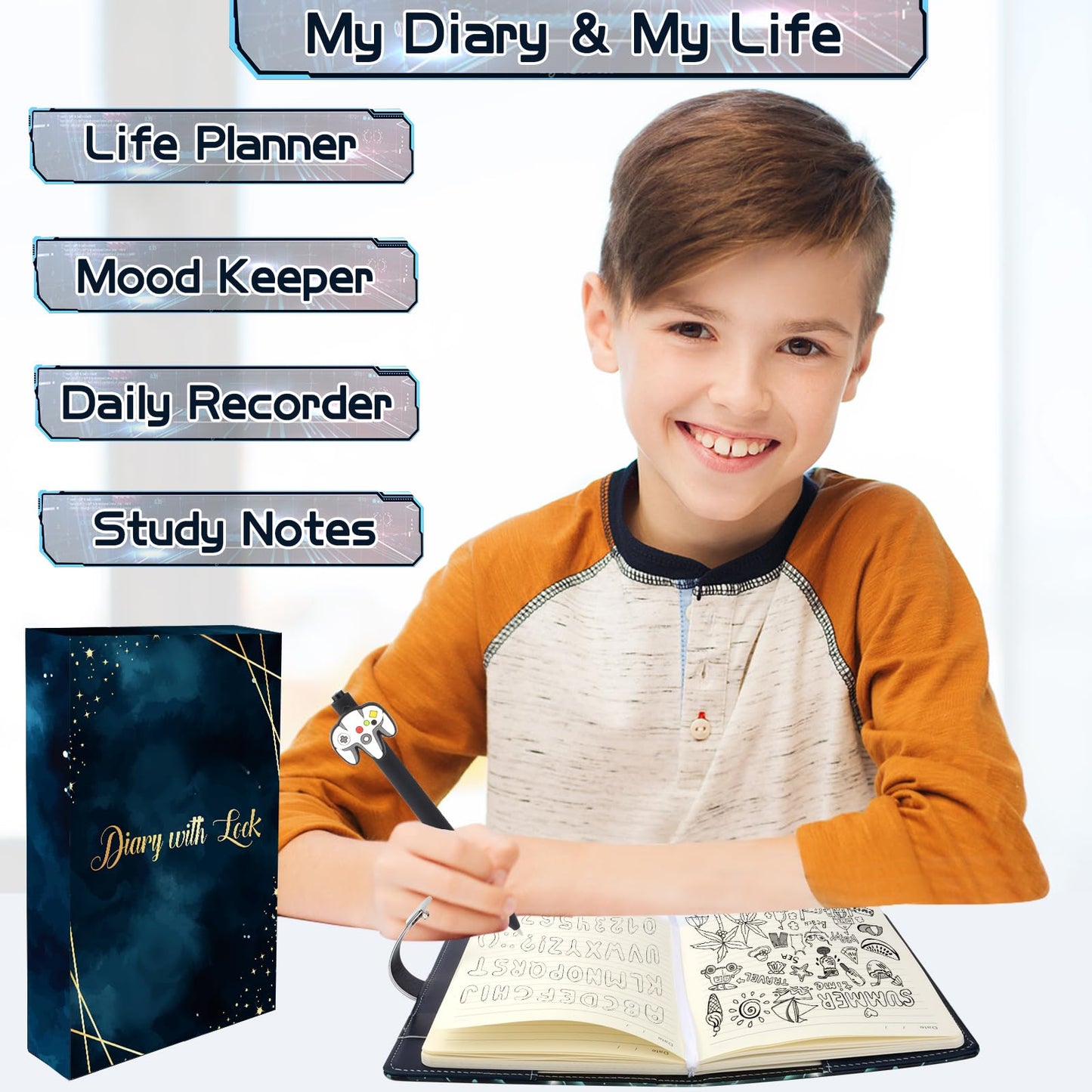 Purtarly Diary with Lock for Boys – Game Journal for Ages 8-18