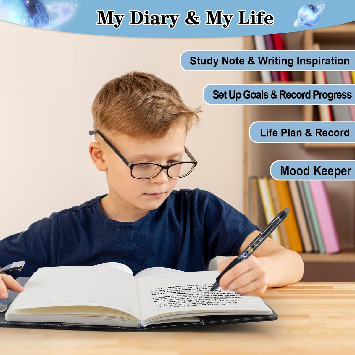 Purtarly Space Diary with Lock for Boys 8-18 | Travel Journal with Pen Gift