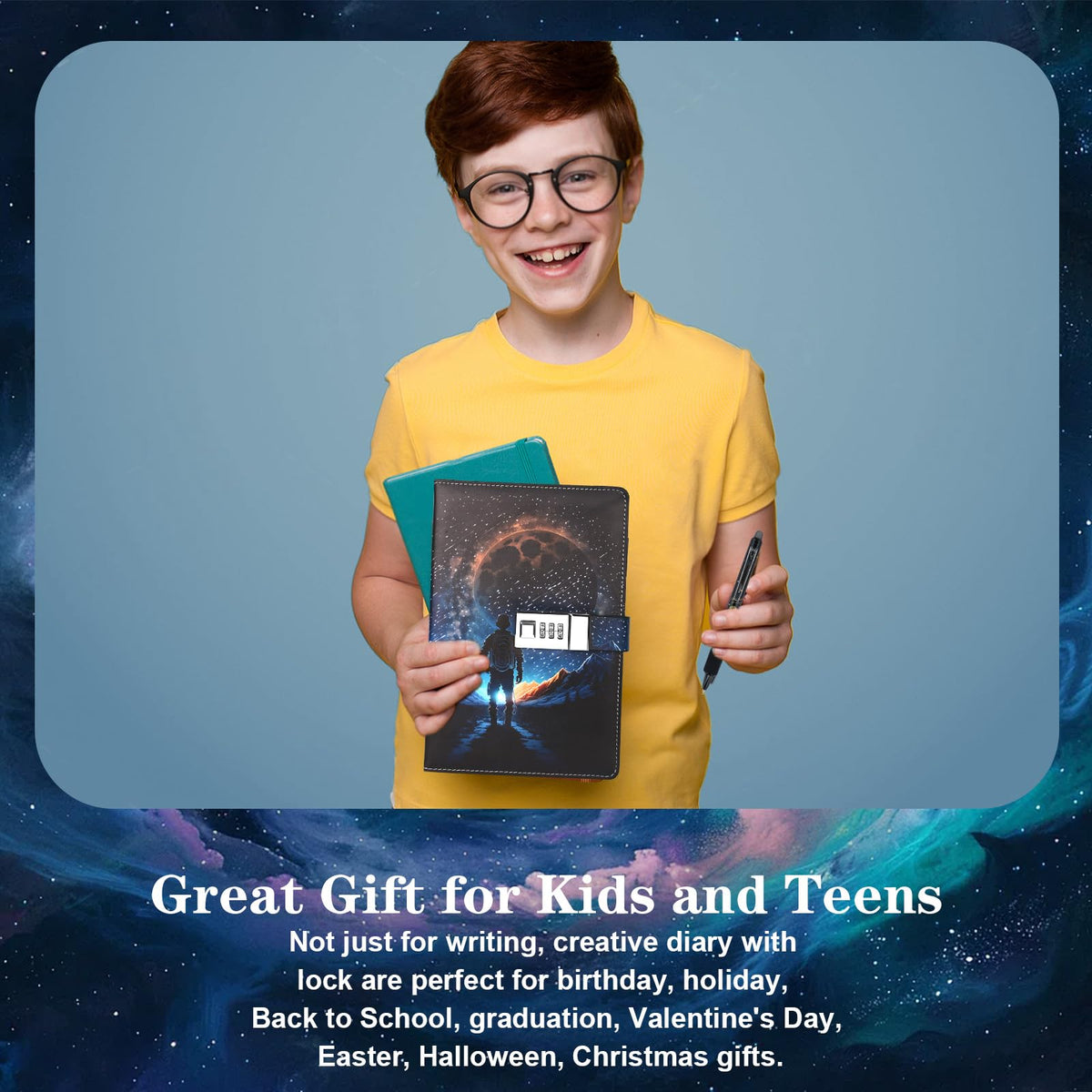 Purtarly Space Diary with Lock for Boys 8-18 | Travel Journal with Pen Gift