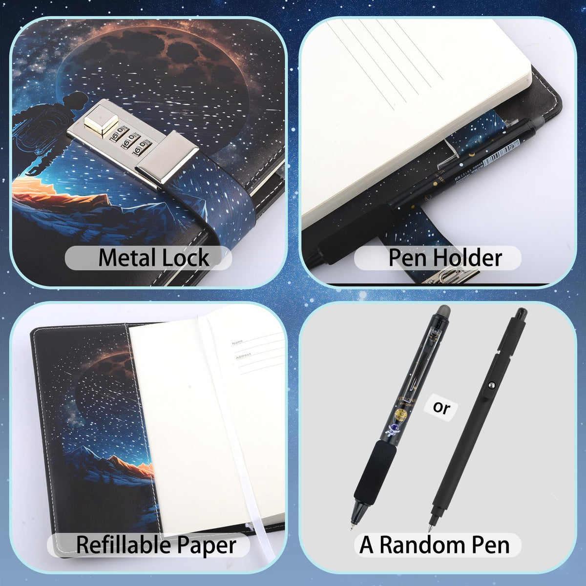 Purtarly Space Diary with Lock for Boys 8-18 | Travel Journal with Pen Gift