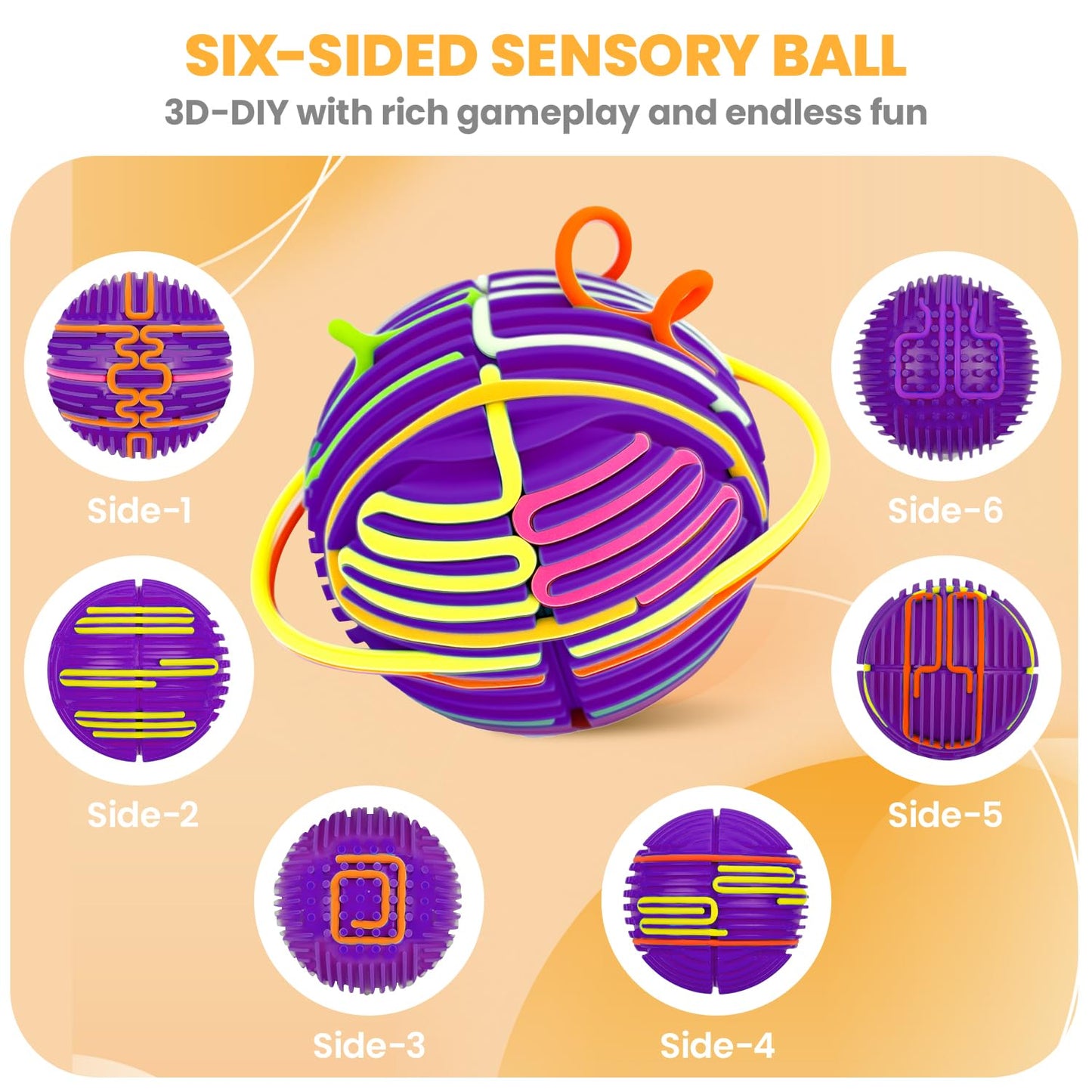 PushGoGo Sensory Activity Ball – 3D DIY Fidget Toy for Calm & Focus (Purple)