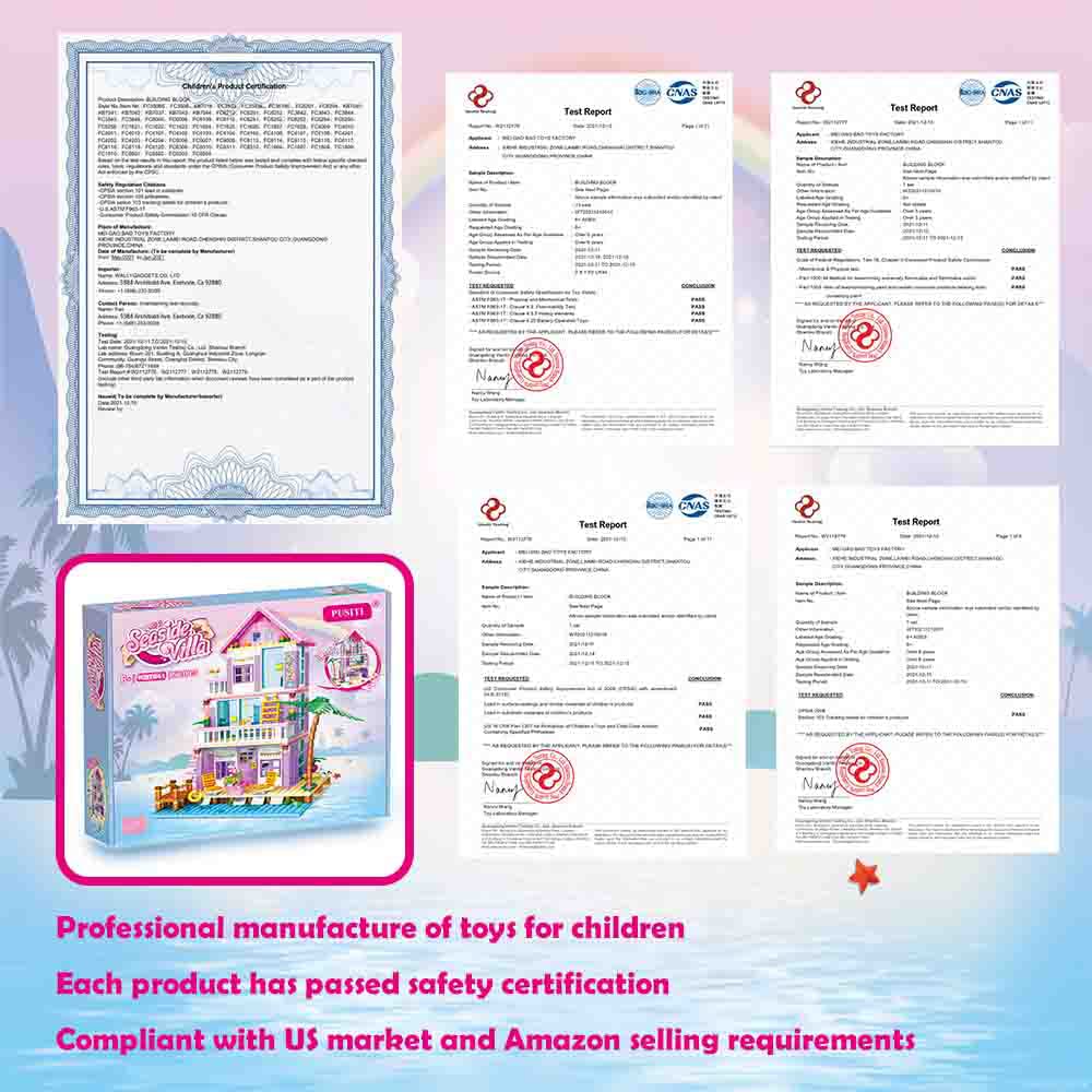 PUSITI Seaside Villa Building Set – 573-Piece Beach Cottage Blocks for Girls 6+