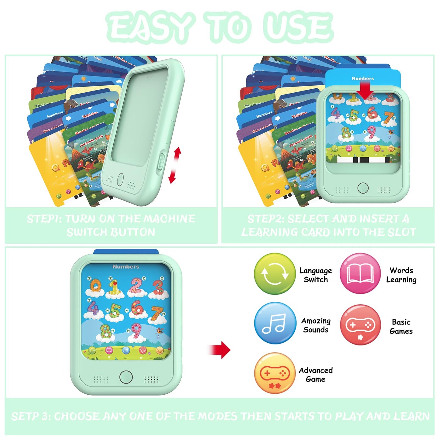 Puzcande Kids Educational Learning Tablet Toy | Bilingual English/Spanish | 40 Themes | Screenless