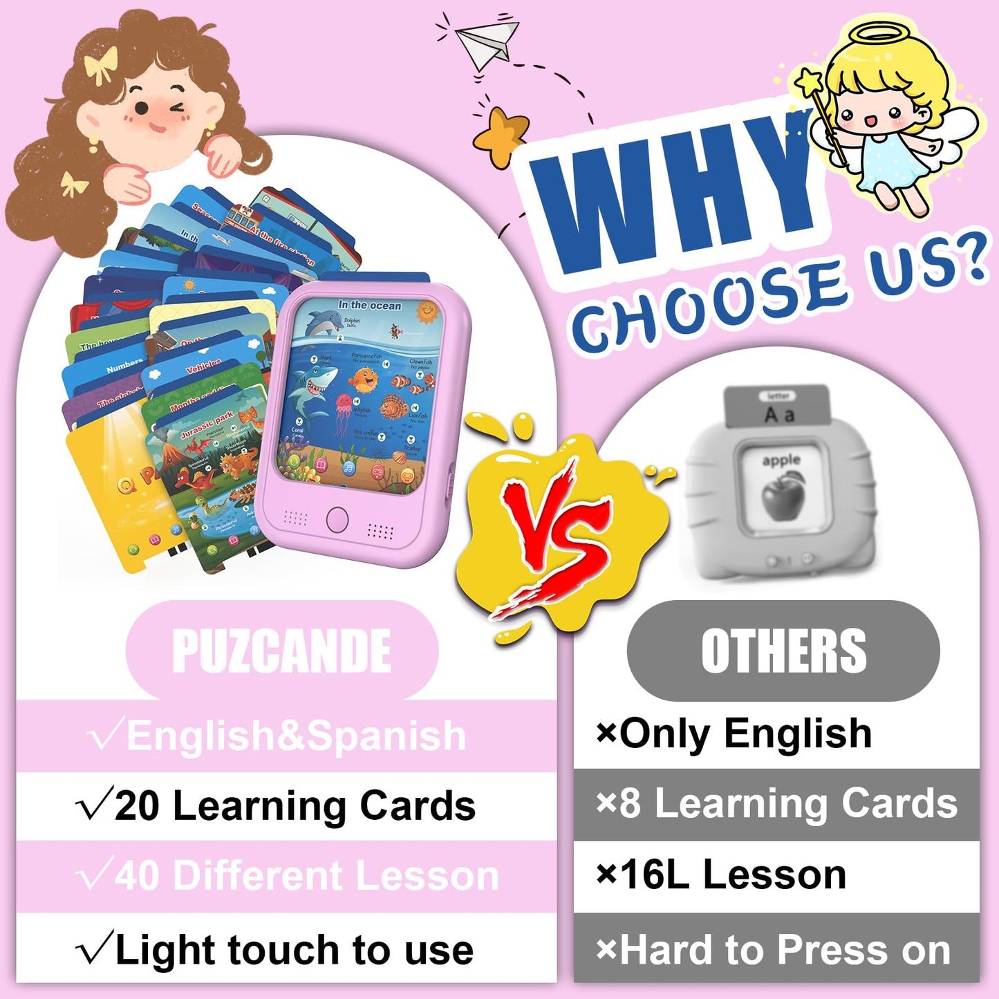 Puzcande Kids Educational Tablet Toy – Bilingual Learning, Screenless Fun, 5 Modes