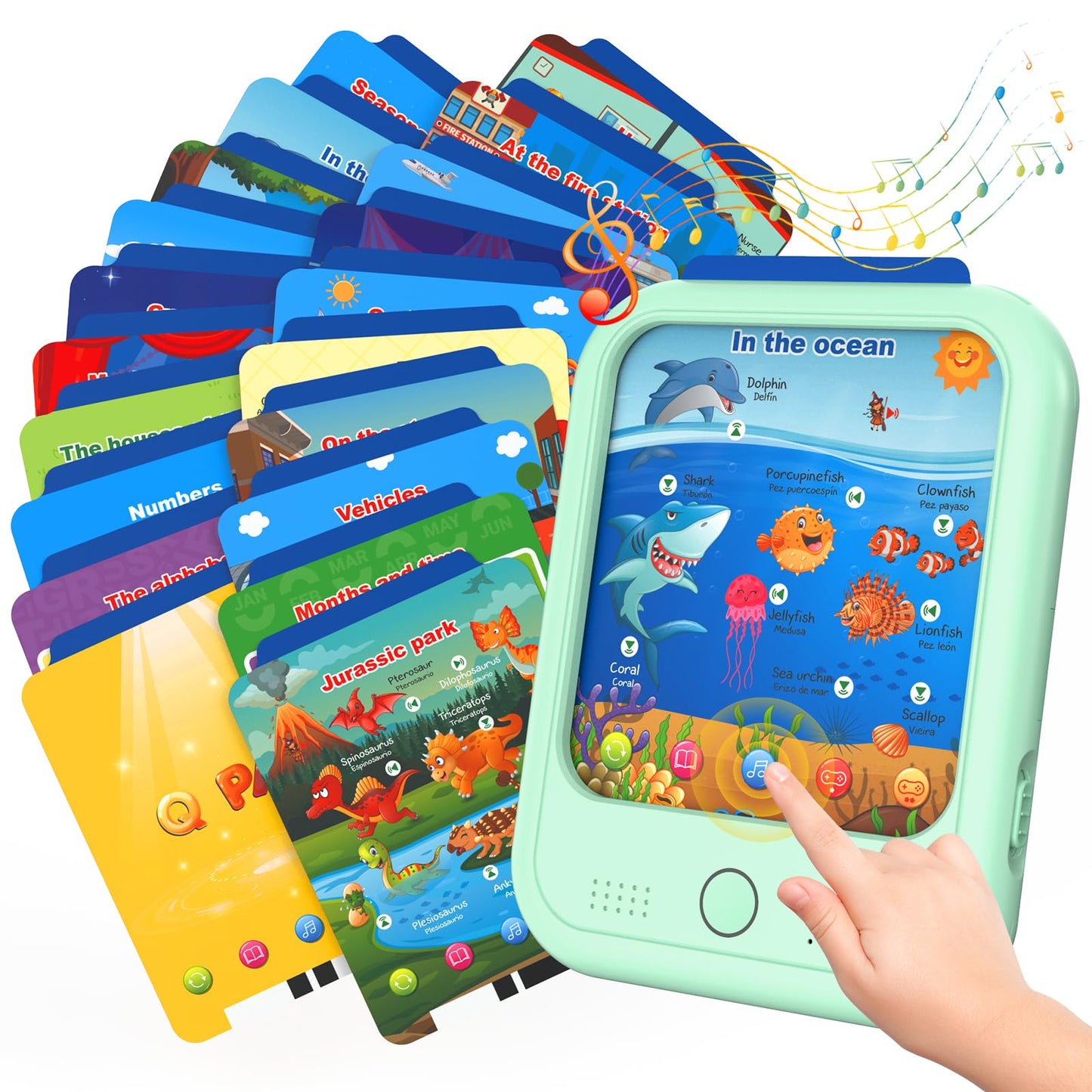Puzcande Kids Educational Learning Tablet Toy | Bilingual English/Spanish | 40 Themes | Screenless