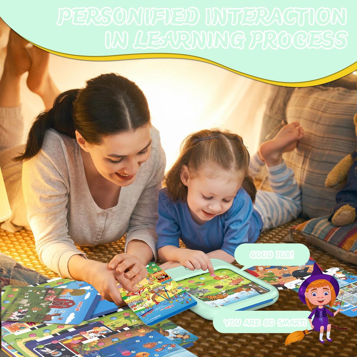 Puzcande Kids Educational Learning Tablet Toy | Bilingual English/Spanish | 40 Themes | Screenless