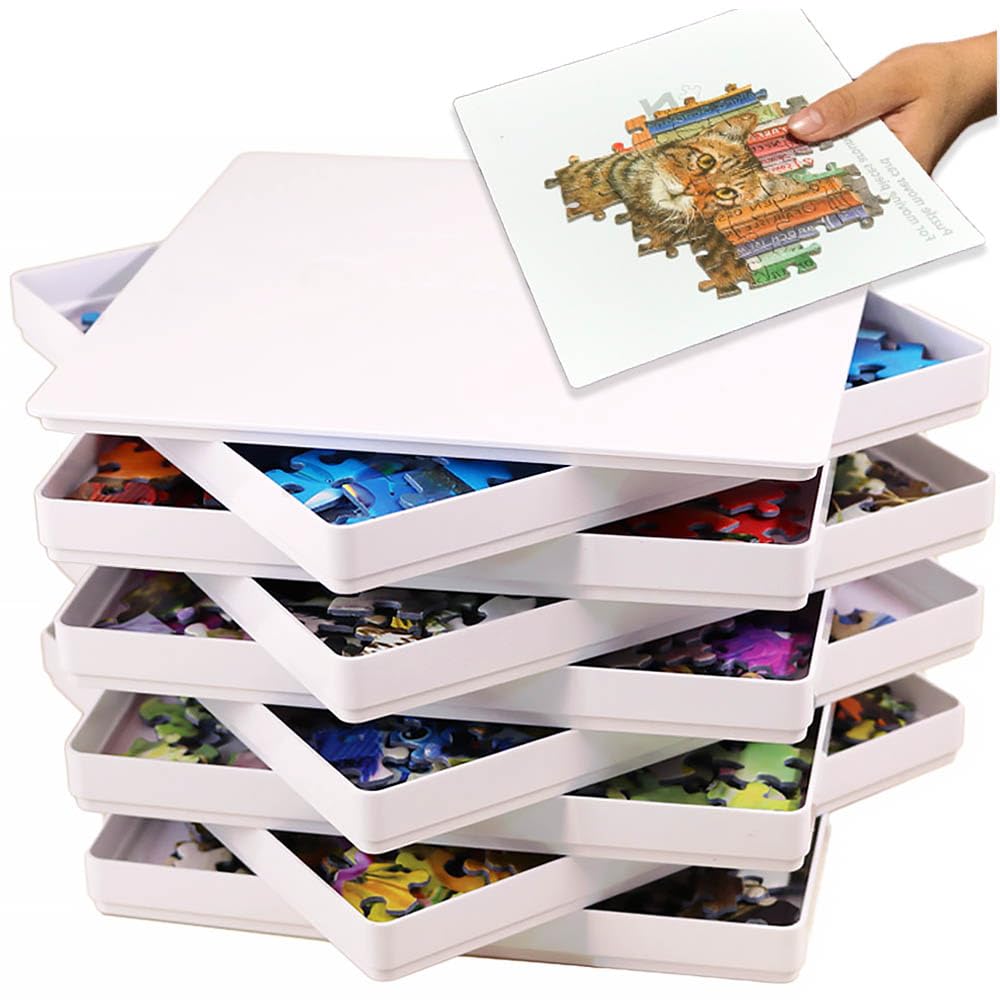 PUZZLE EZ 8 Puzzle Sorting Trays with Lid – Holds Up to 1000 Pieces | Space-Saving Puzzle Organizer