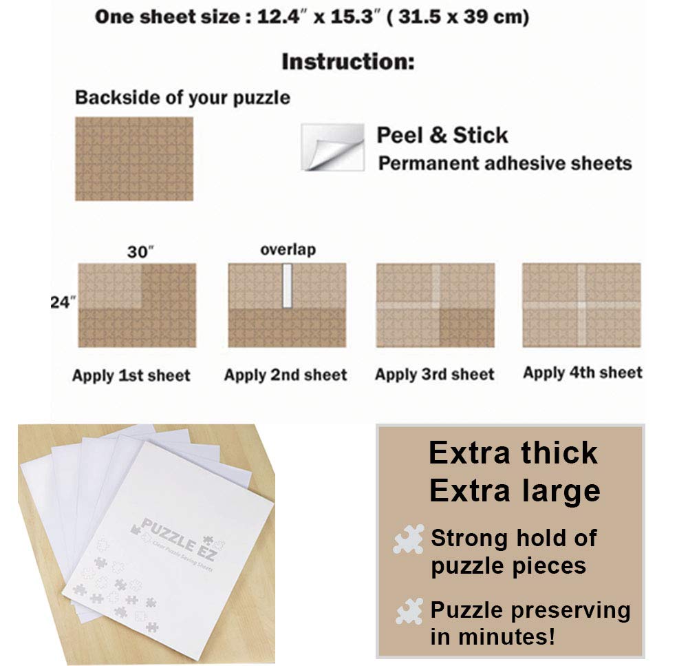 Puzzle EZ Clear Glue Sheets - Extra Large Puzzle Saver for 1000-Piece Puzzles (Peel & Stick 24x30)