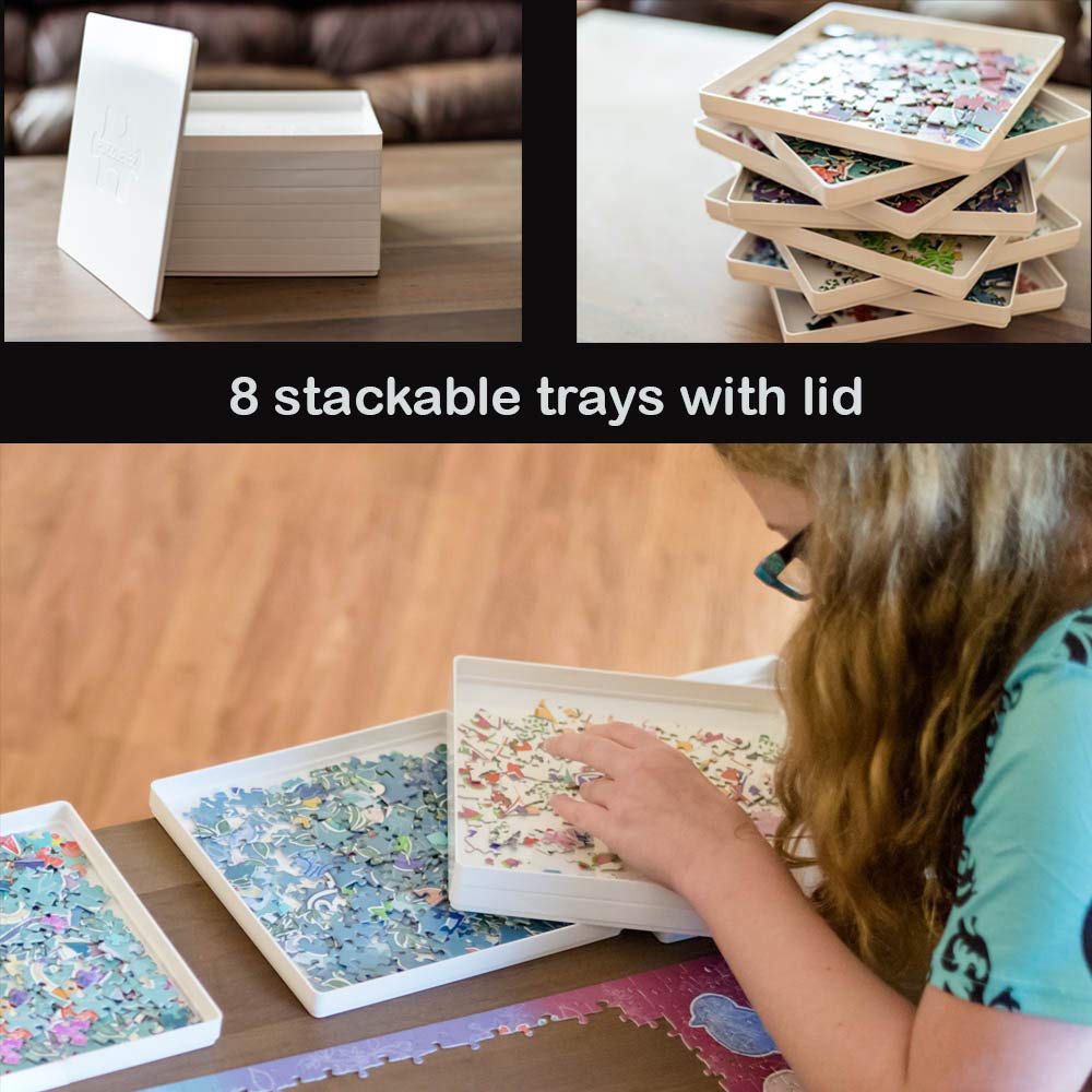 PUZZLE EZ 8 Puzzle Sorting Trays with Lid – Holds Up to 1000 Pieces | Space-Saving Puzzle Organizer