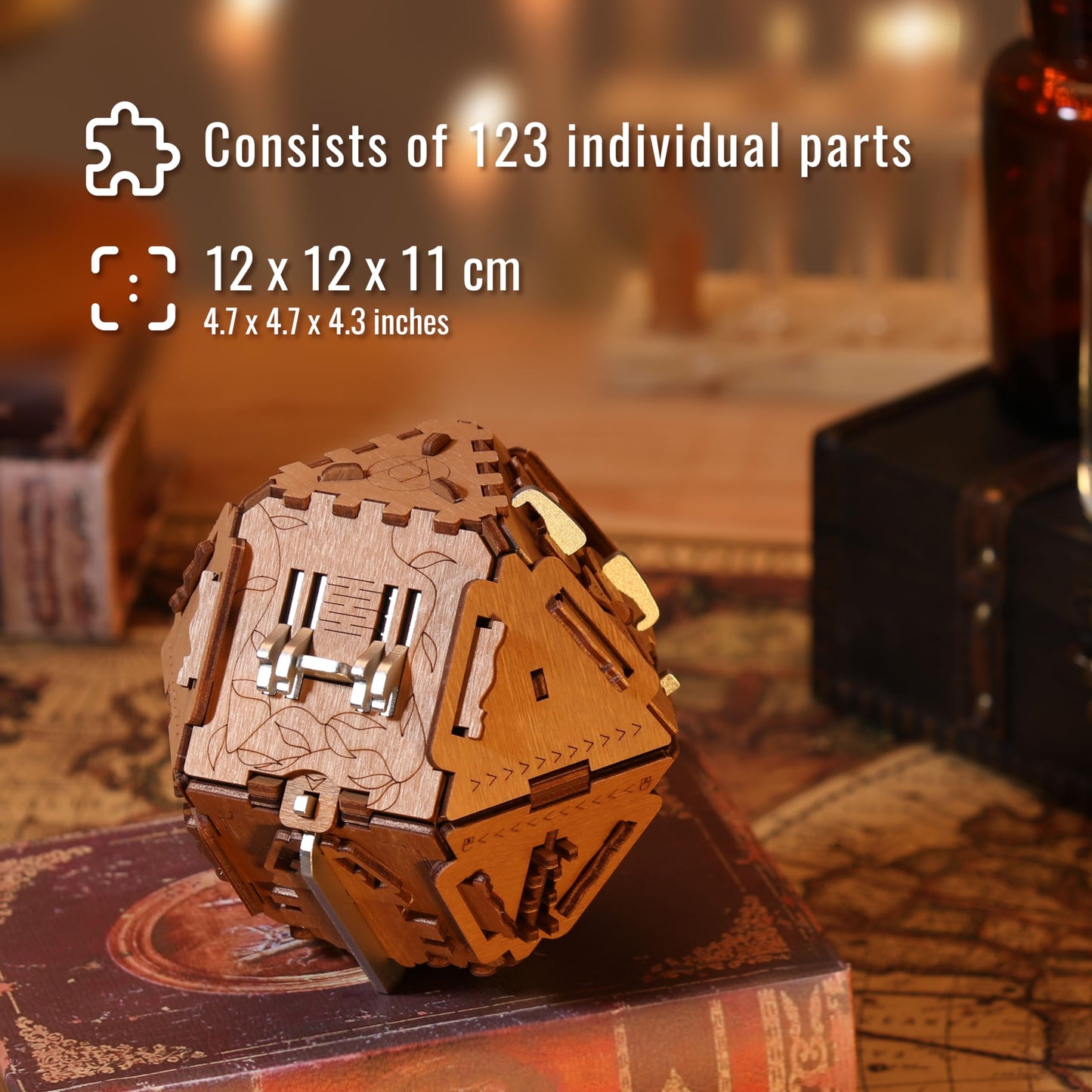 Puzzle Potato Philosopher's Stone Puzzle Box – 3D Brain Teaser, Wooden Treasure Chest, Money Gift Box (Metal)