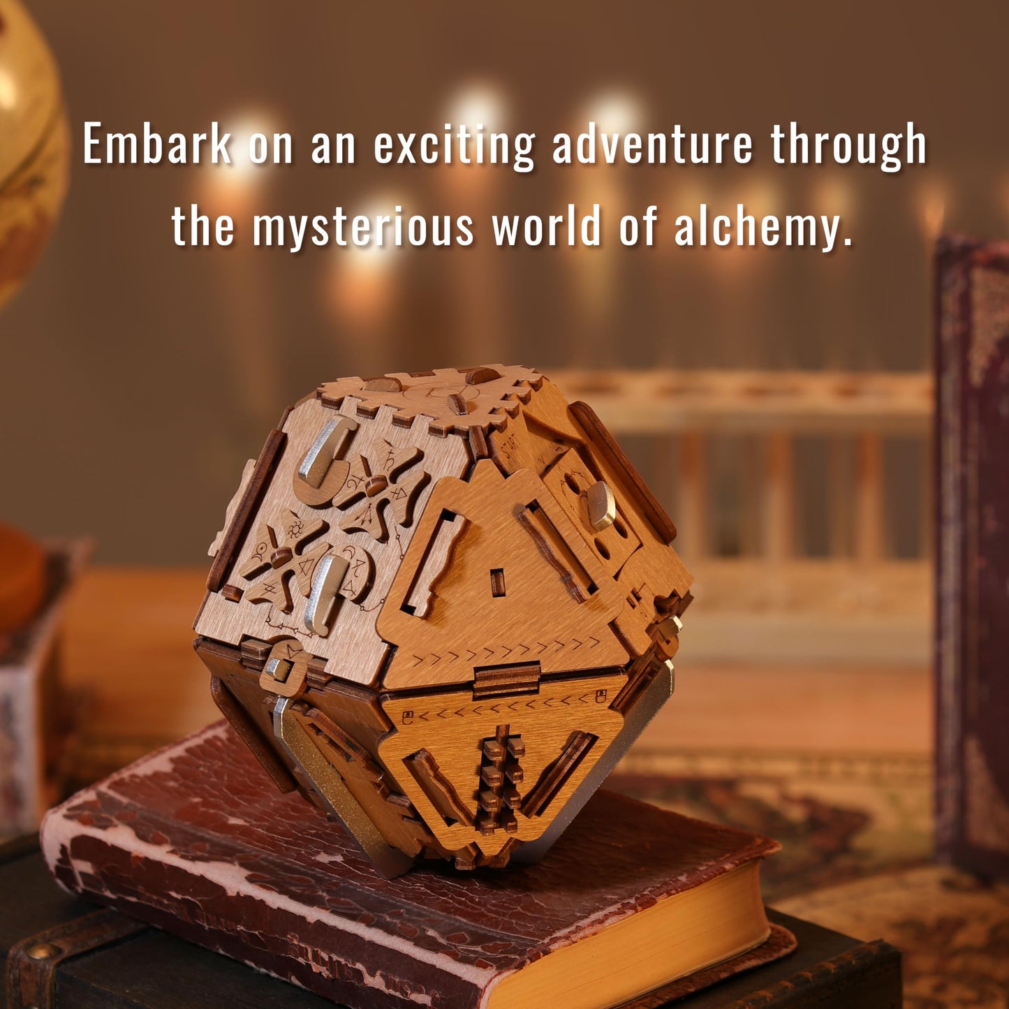 Puzzle Potato Philosopher's Stone Puzzle Box – 3D Brain Teaser, Wooden Treasure Chest, Money Gift Box (Metal)