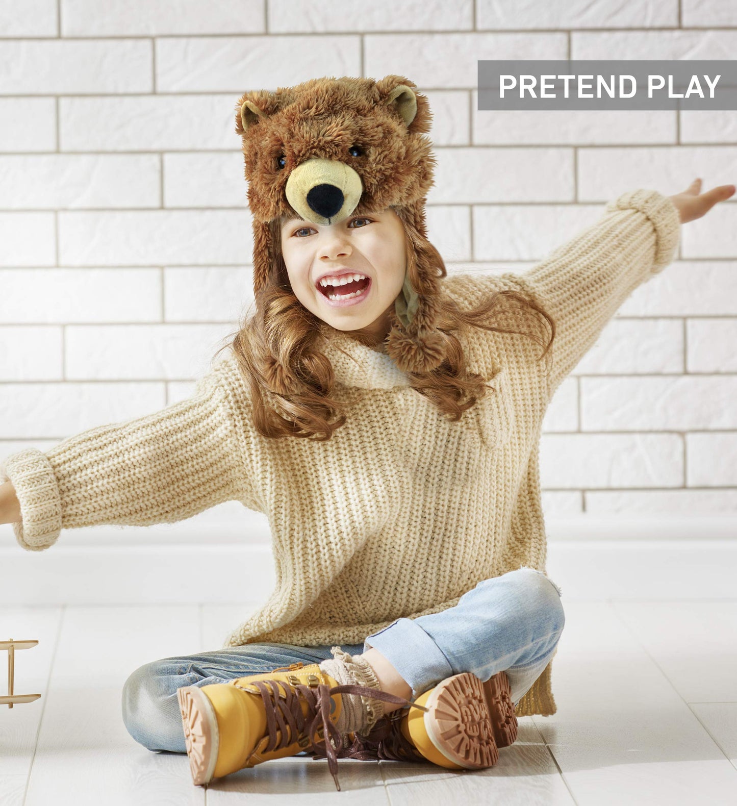 Puzzled Brown Grizzly Bear Hat – Plush Ear-Flap Beanie for All Ages
