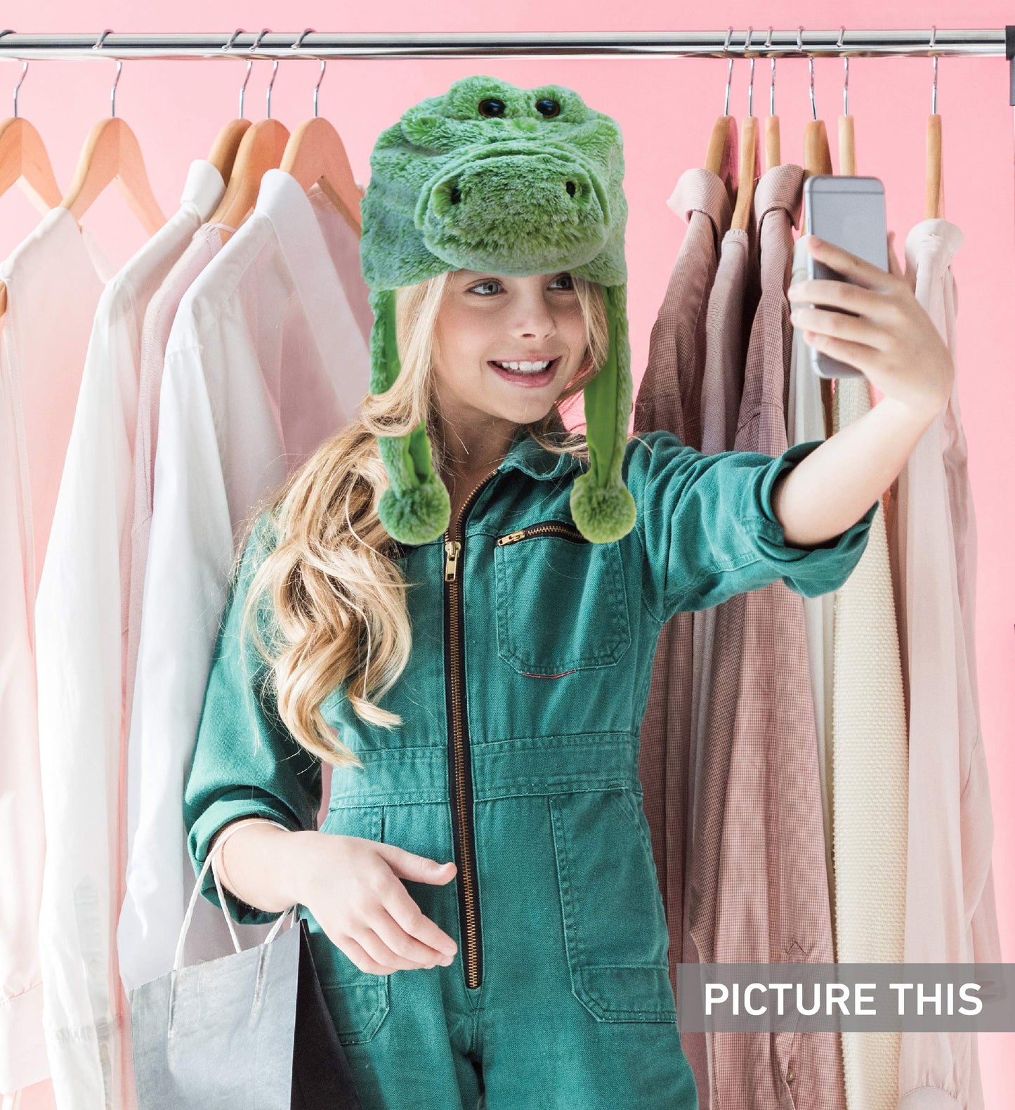 Puzzled DolliBu Alligator Plush Hat – Cozy Green Beanie with Ear Flaps for Kids