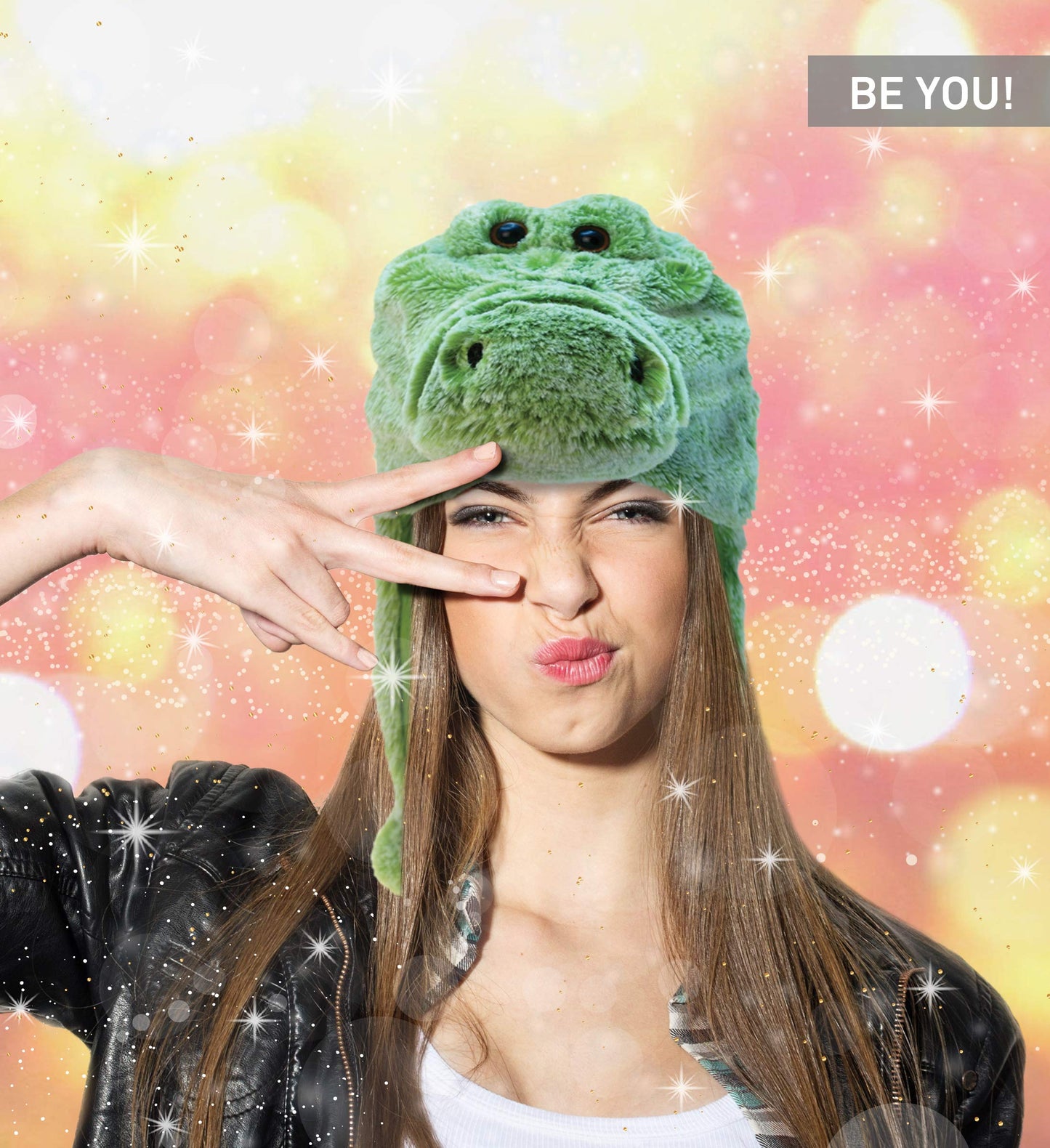 Puzzled DolliBu Alligator Plush Hat – Cozy Green Beanie with Ear Flaps for Kids