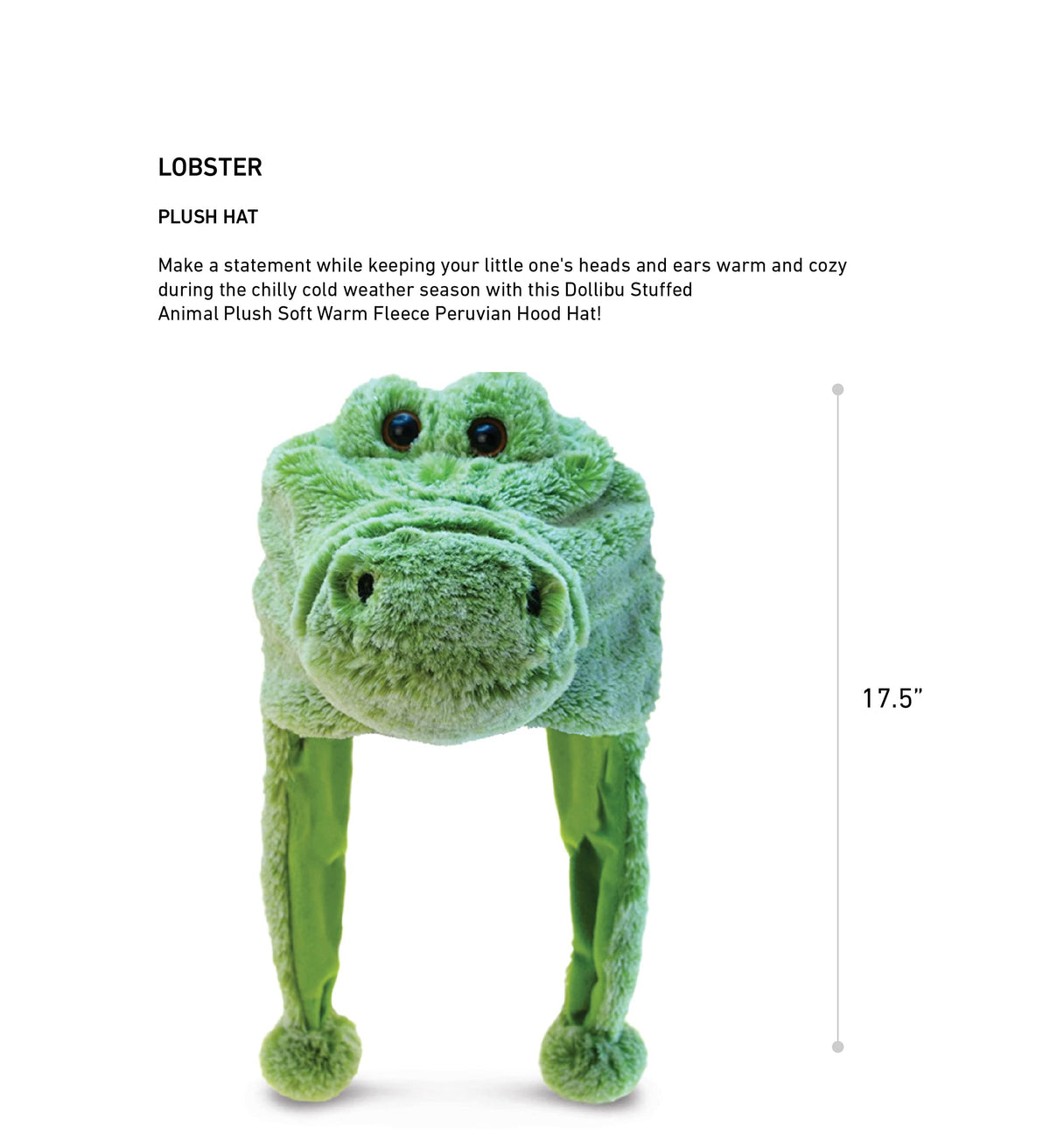 Puzzled DolliBu Alligator Plush Hat – Cozy Green Beanie with Ear Flaps for Kids