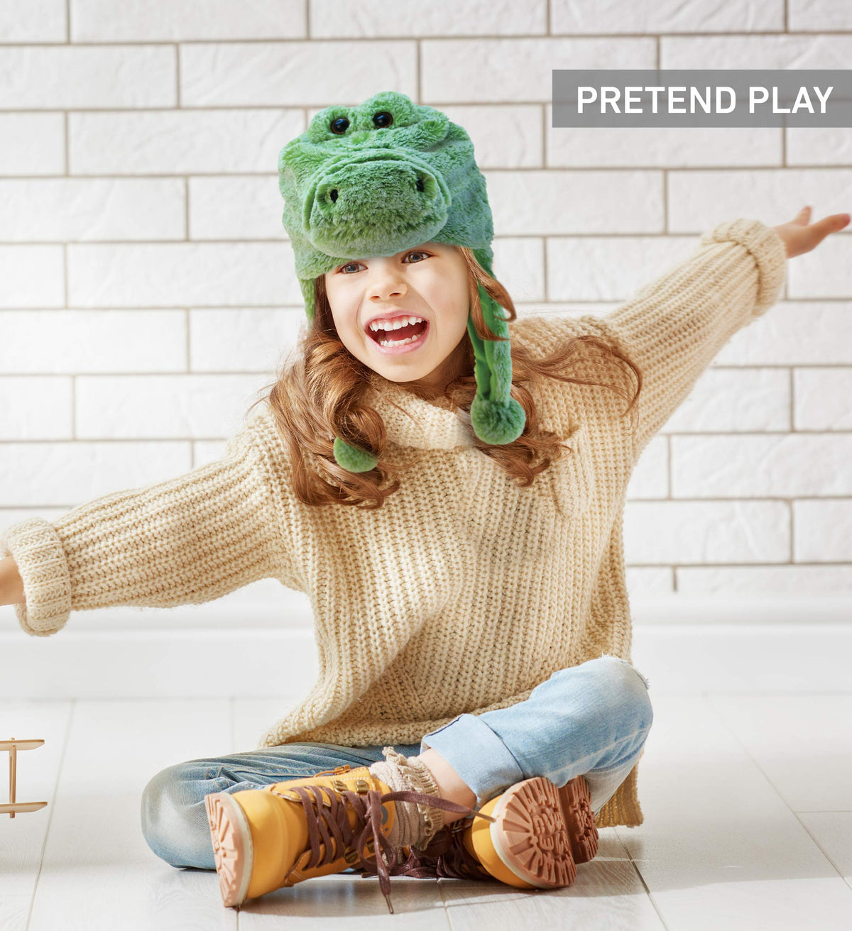 Puzzled DolliBu Alligator Plush Hat – Cozy Green Beanie with Ear Flaps for Kids