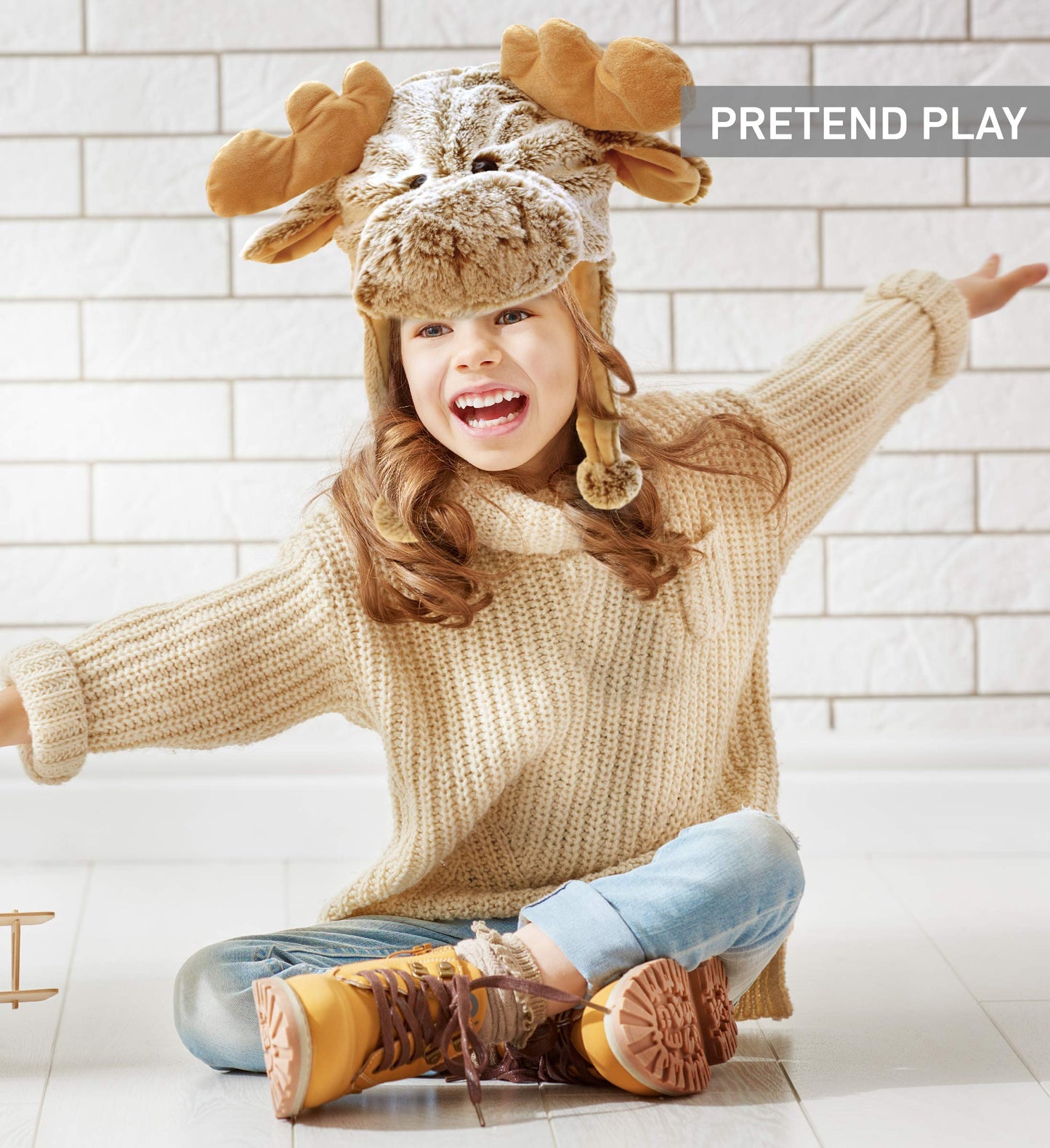 Puzzled DolliBu Brown Moose Plush Beanie – Warm Winter Hat with Ear Flaps for Adults & Kids