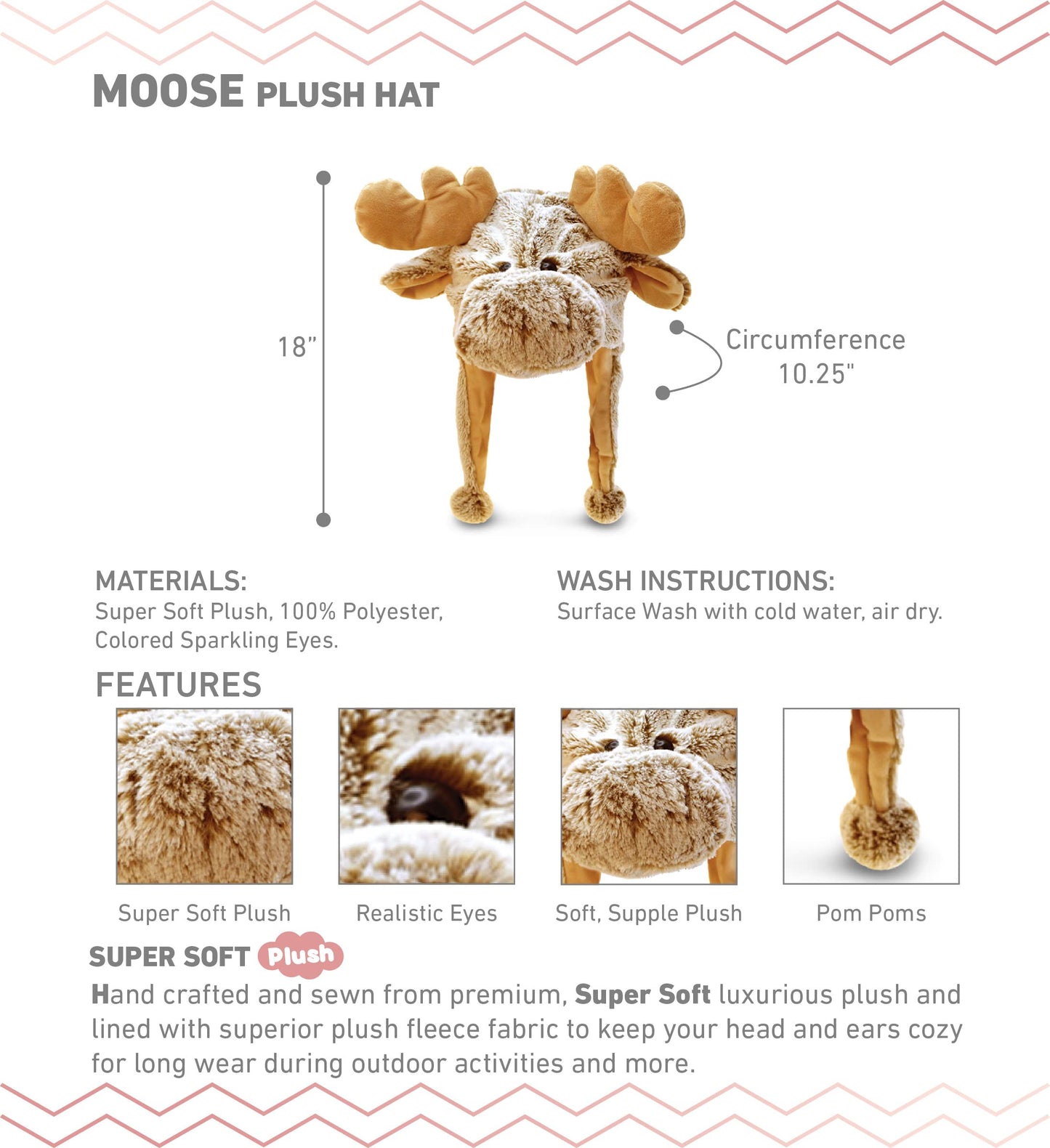 Puzzled DolliBu Brown Moose Plush Beanie – Warm Winter Hat with Ear Flaps for Adults & Kids