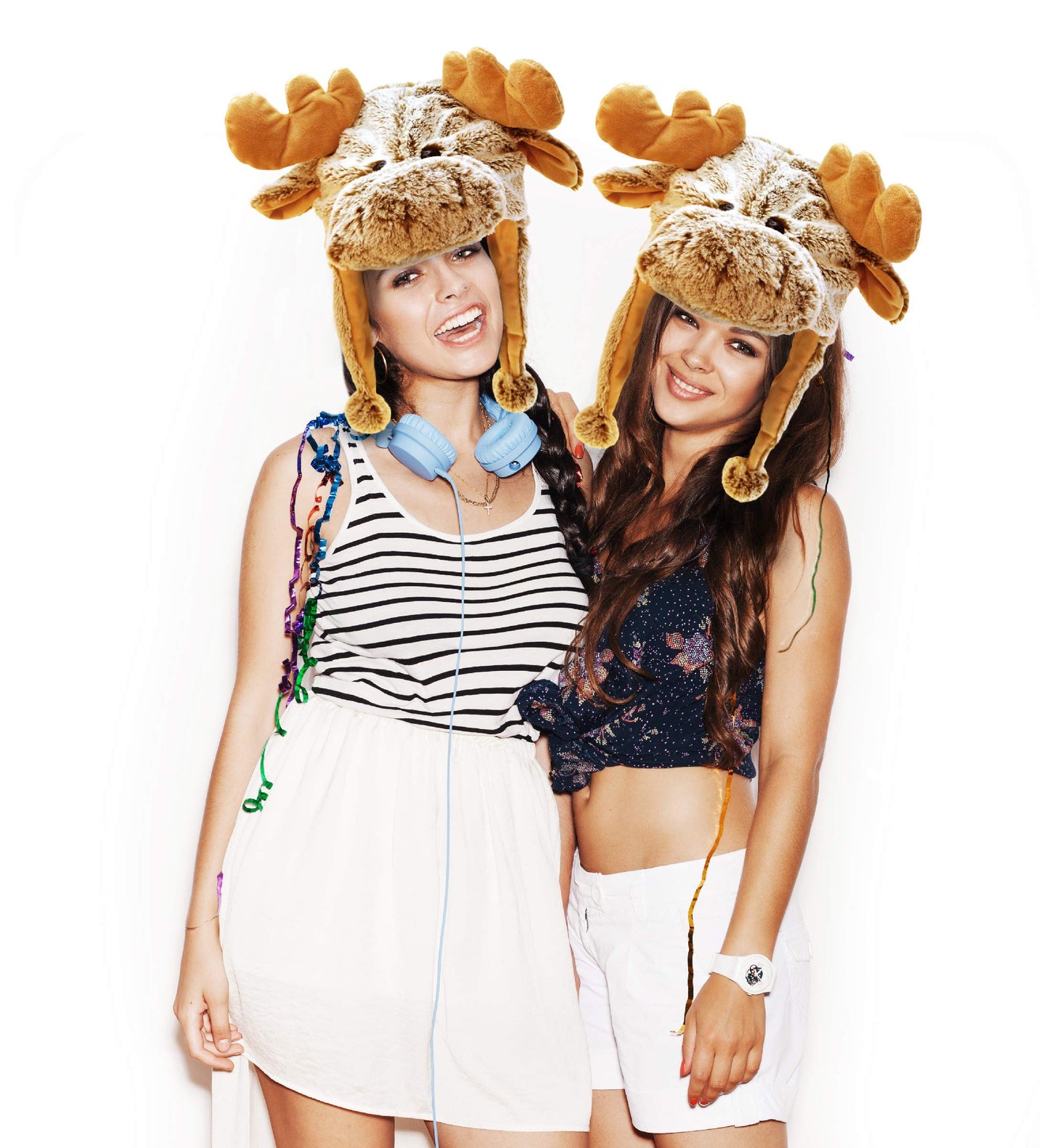 Puzzled DolliBu Brown Moose Plush Beanie – Warm Winter Hat with Ear Flaps for Adults & Kids