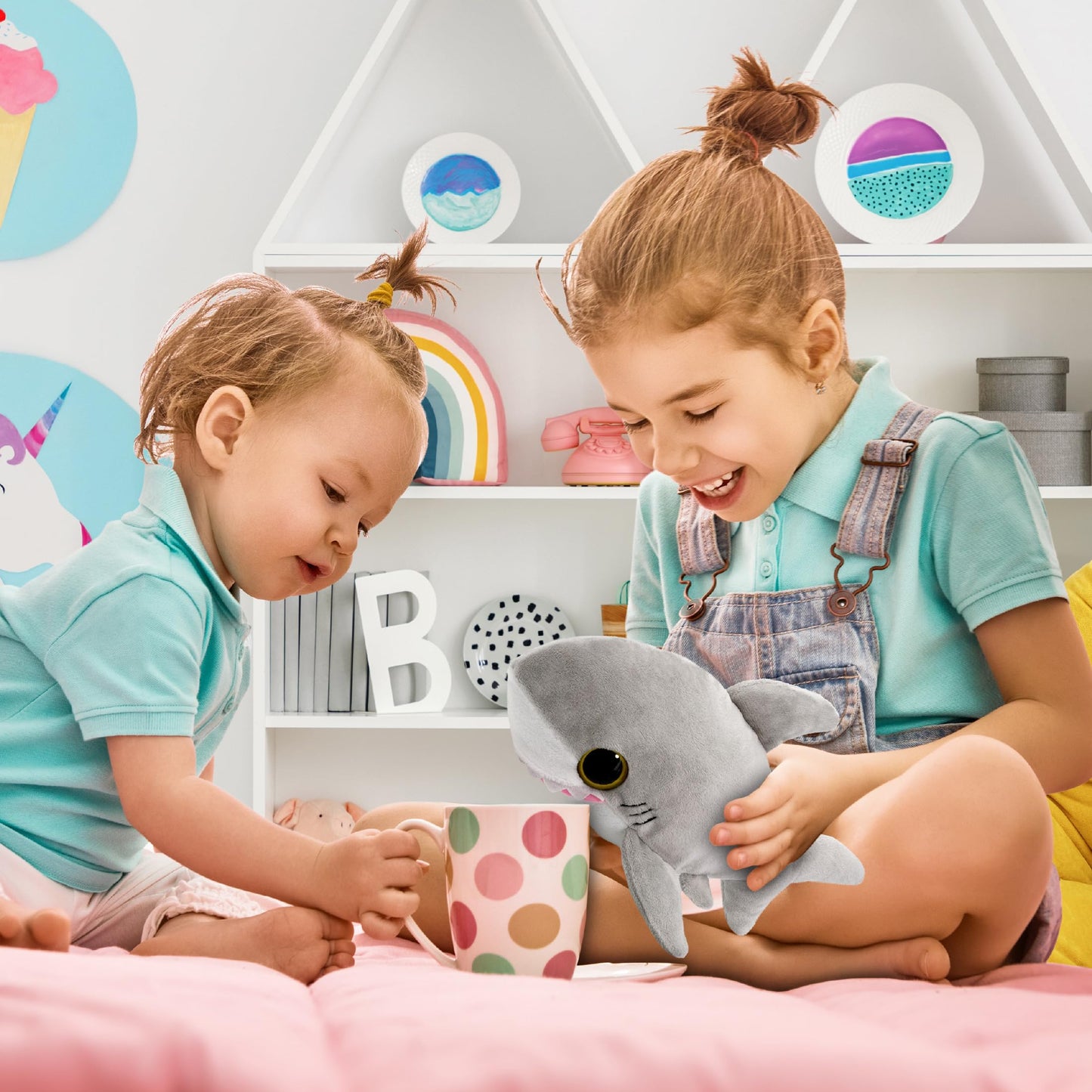 Puzzled Plush Shark 6-Inch Big Eye Grey Shark – Soft Cuddle Toy for Kids & Adults