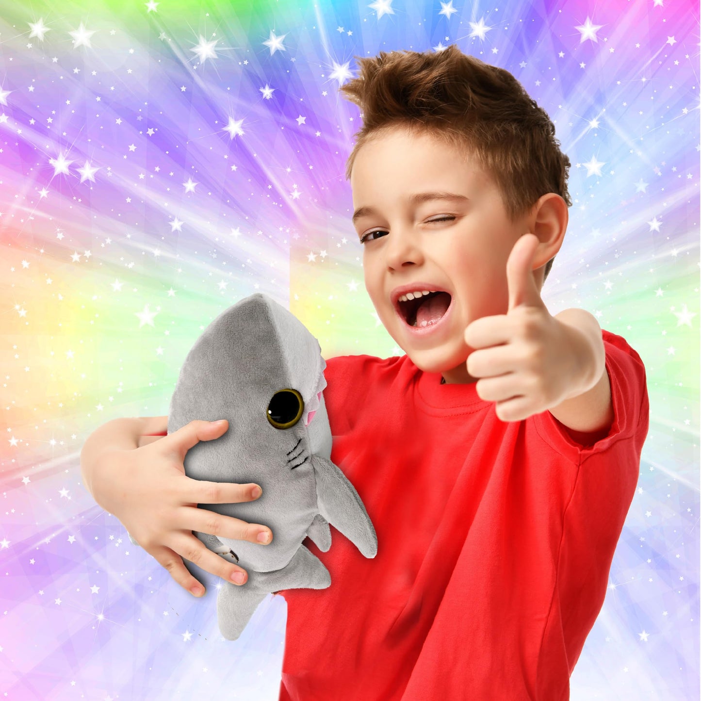 Puzzled Plush Shark 6-Inch Big Eye Grey Shark – Soft Cuddle Toy for Kids & Adults