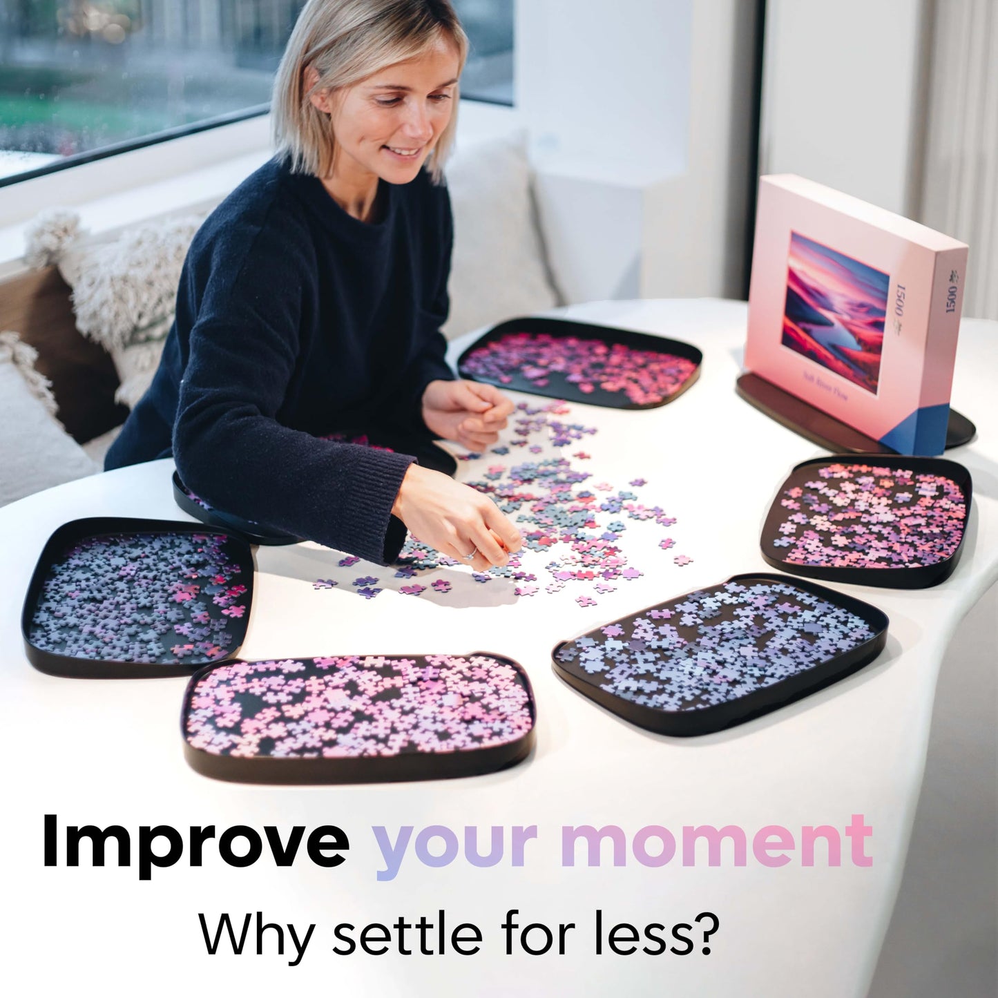 Puzzlup Puzzle Sorting Trays – 6-Tray Set for 1500-Piece Puzzles | Open-Edge, Stackable
