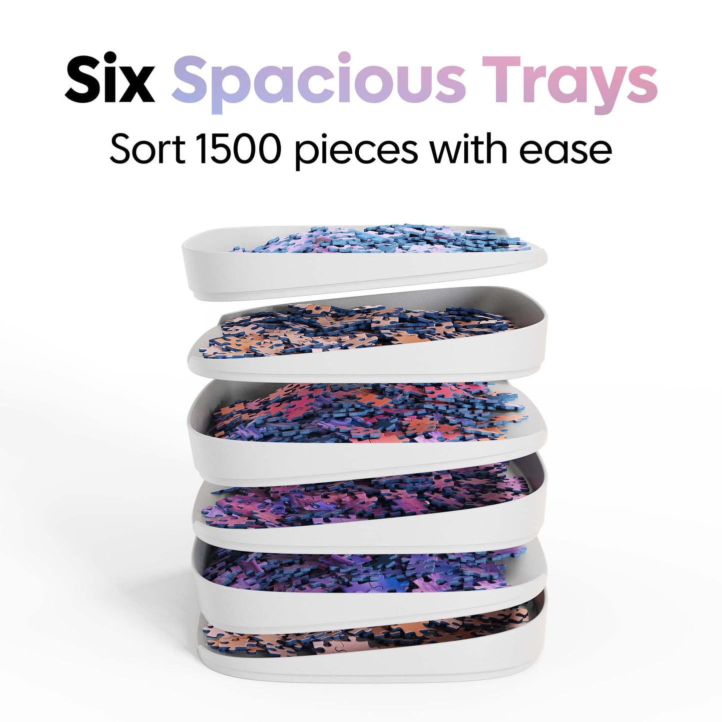 Puzzlup Puzzle Sorting Trays – Set of 6, 1500-Piece Capacity, Stackable with Box Display