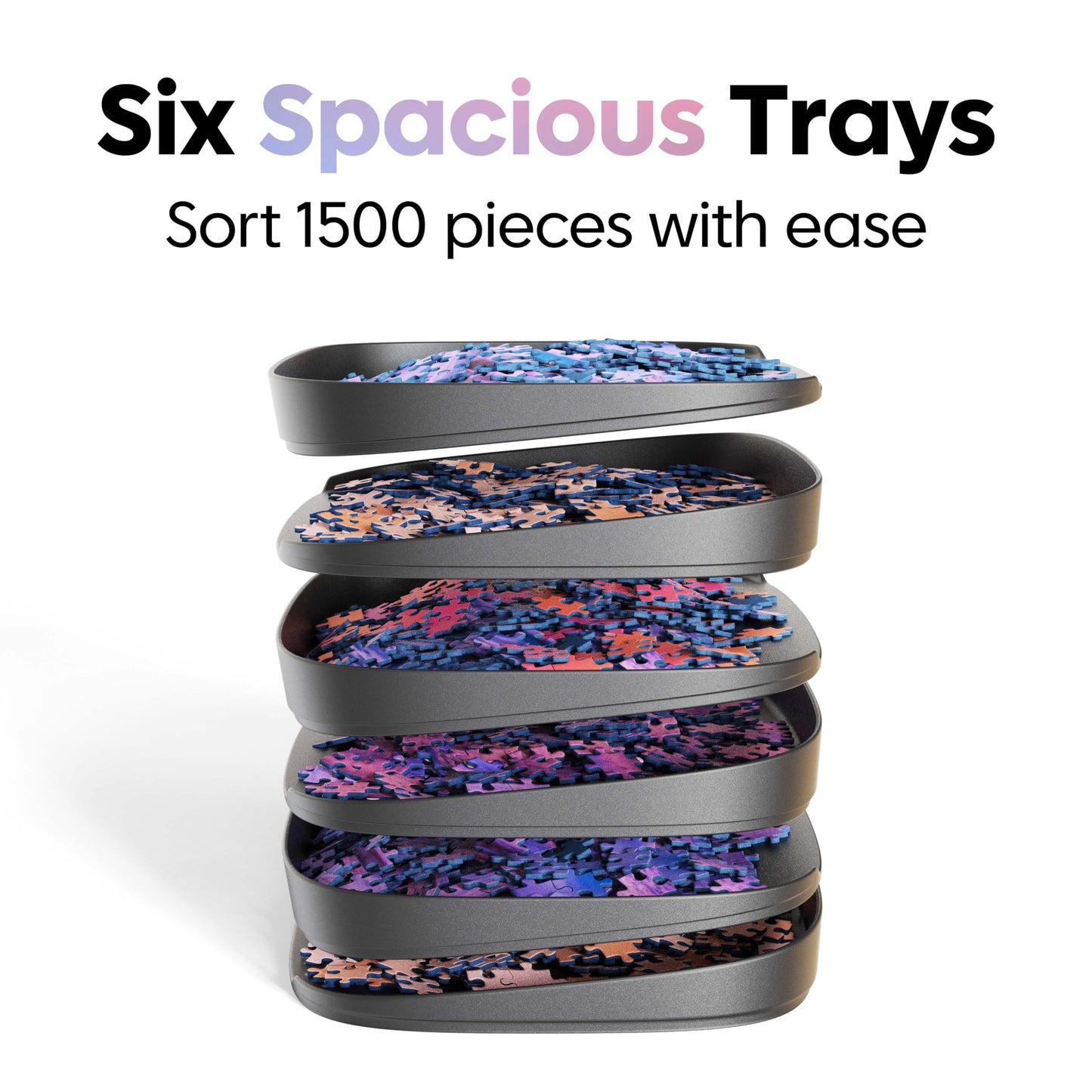 Puzzlup Puzzle Sorting Trays – 6-Tray Set for 1500-Piece Puzzles | Open-Edge, Stackable