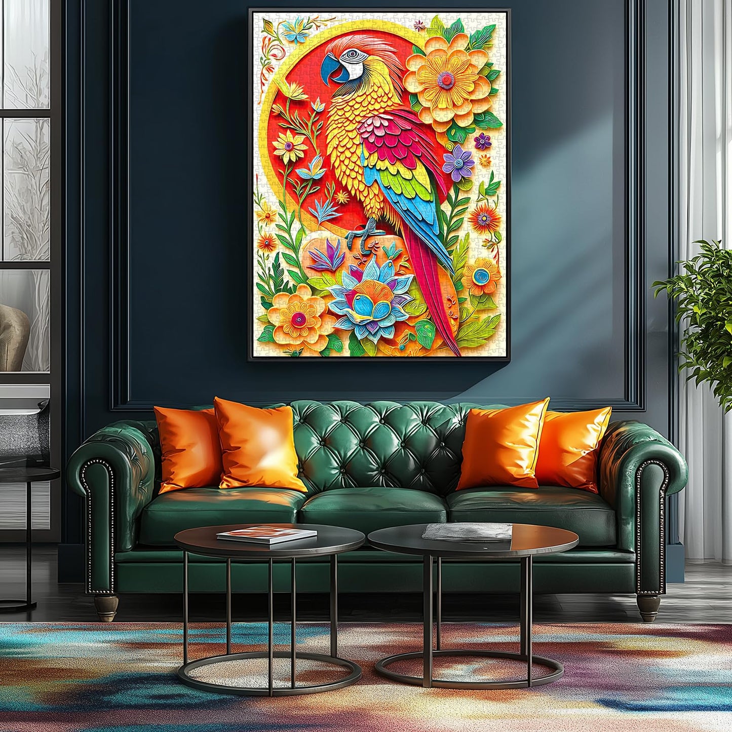 PuzzOne 1000 Piece Puzzle for Adults – Colorful Parrot & Floral Design with Lettered Back, 27.5in x 19.7in