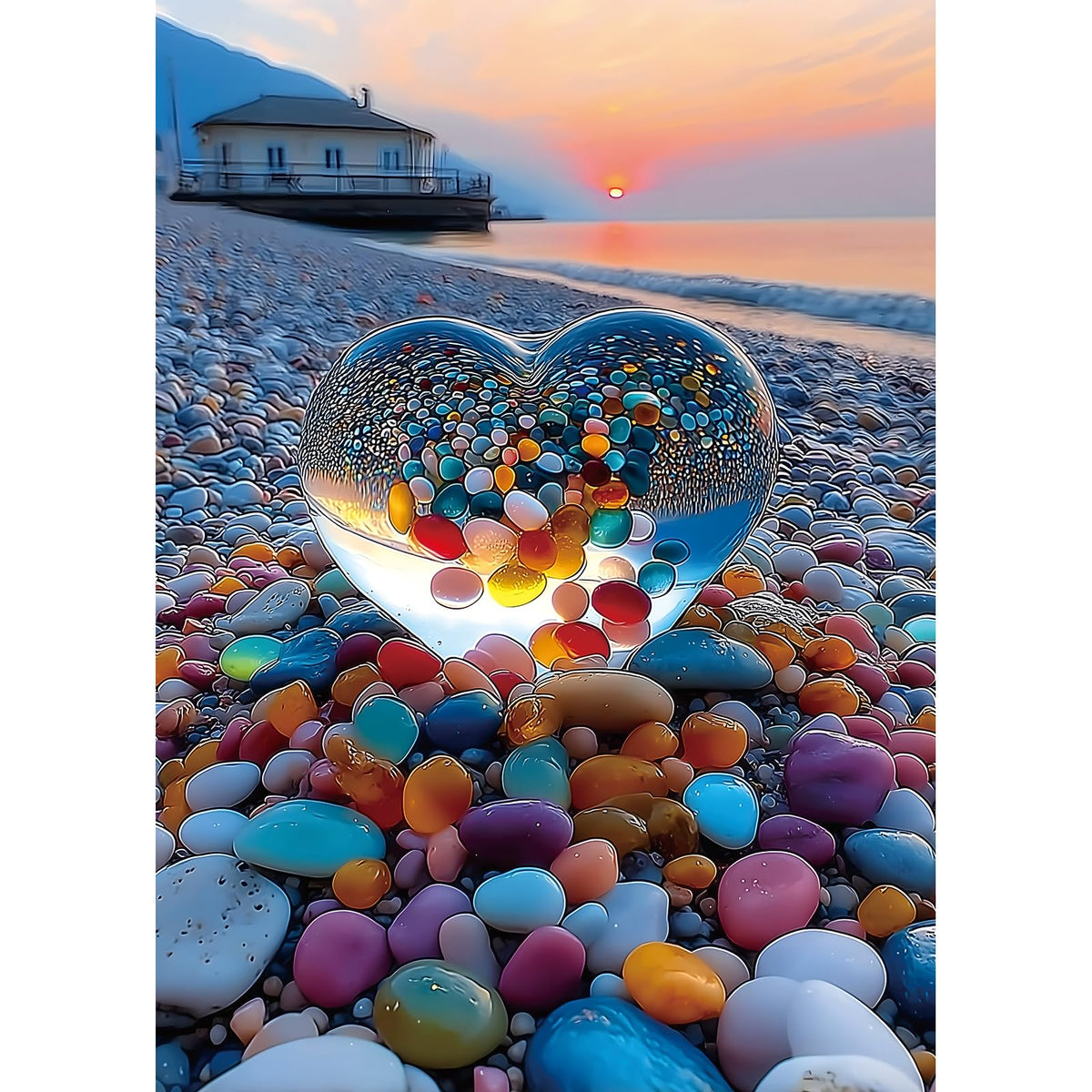 PuzzOne Beach Sunset Heart 1000-Piece Puzzle – Colorful Coastal Scene for Adults