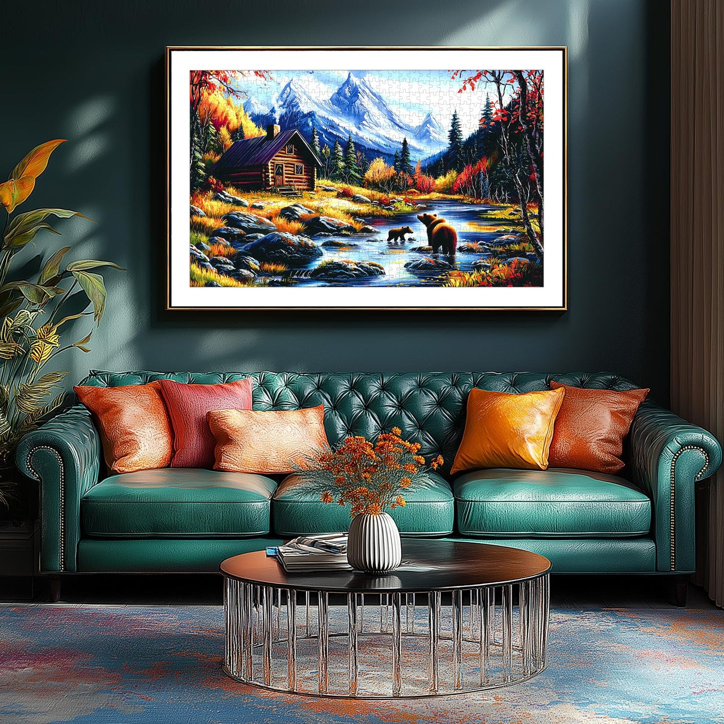 PuzzOne Mountain Escape 1000-Piece Puzzle – Bears Cabin & Snow Peaks, 27.5 x 19.7 in