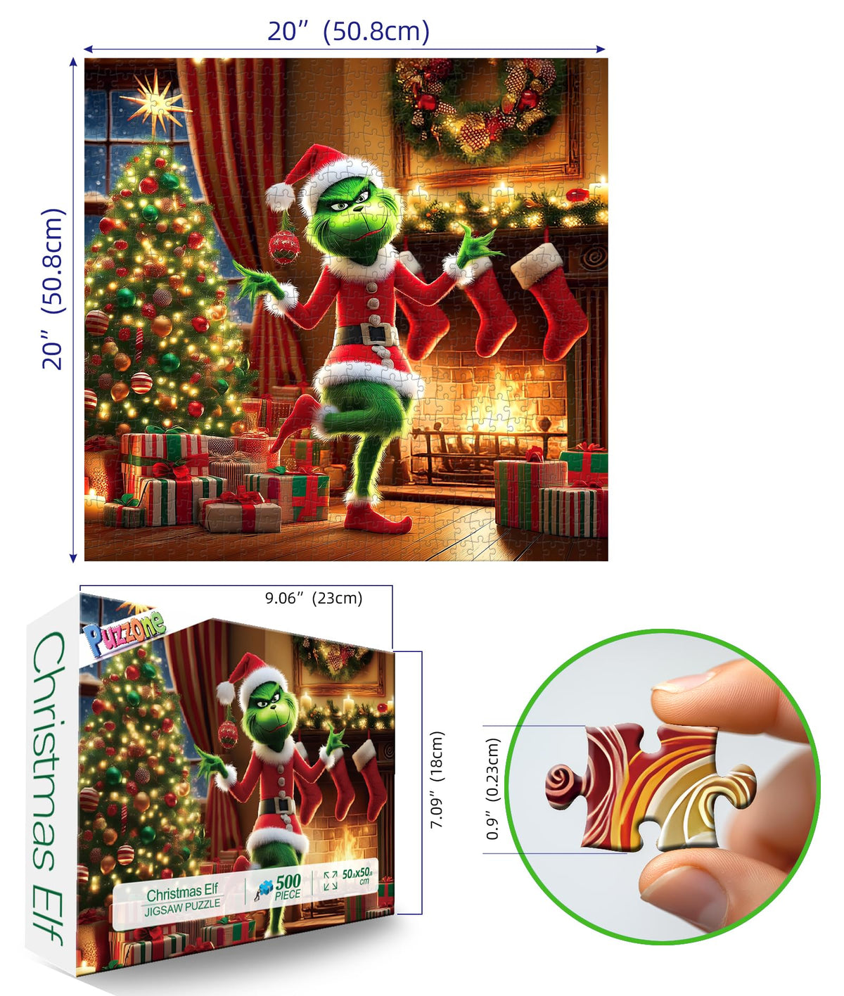 PuzzOne Christmas 500-Piece Jigsaw Puzzle for Adults – Festive Tree & Fireplace Scene (20 x 20 inches)