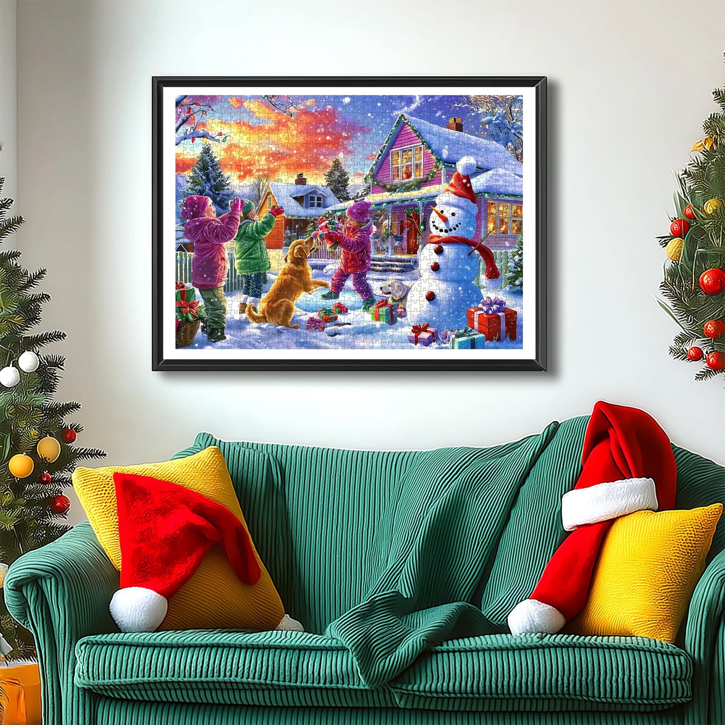 PuzzOne Christmas Puzzles for Adults — 1000 Pieces, Snowman Ice Sculpture with Dog (27.5 x 19.7 in)