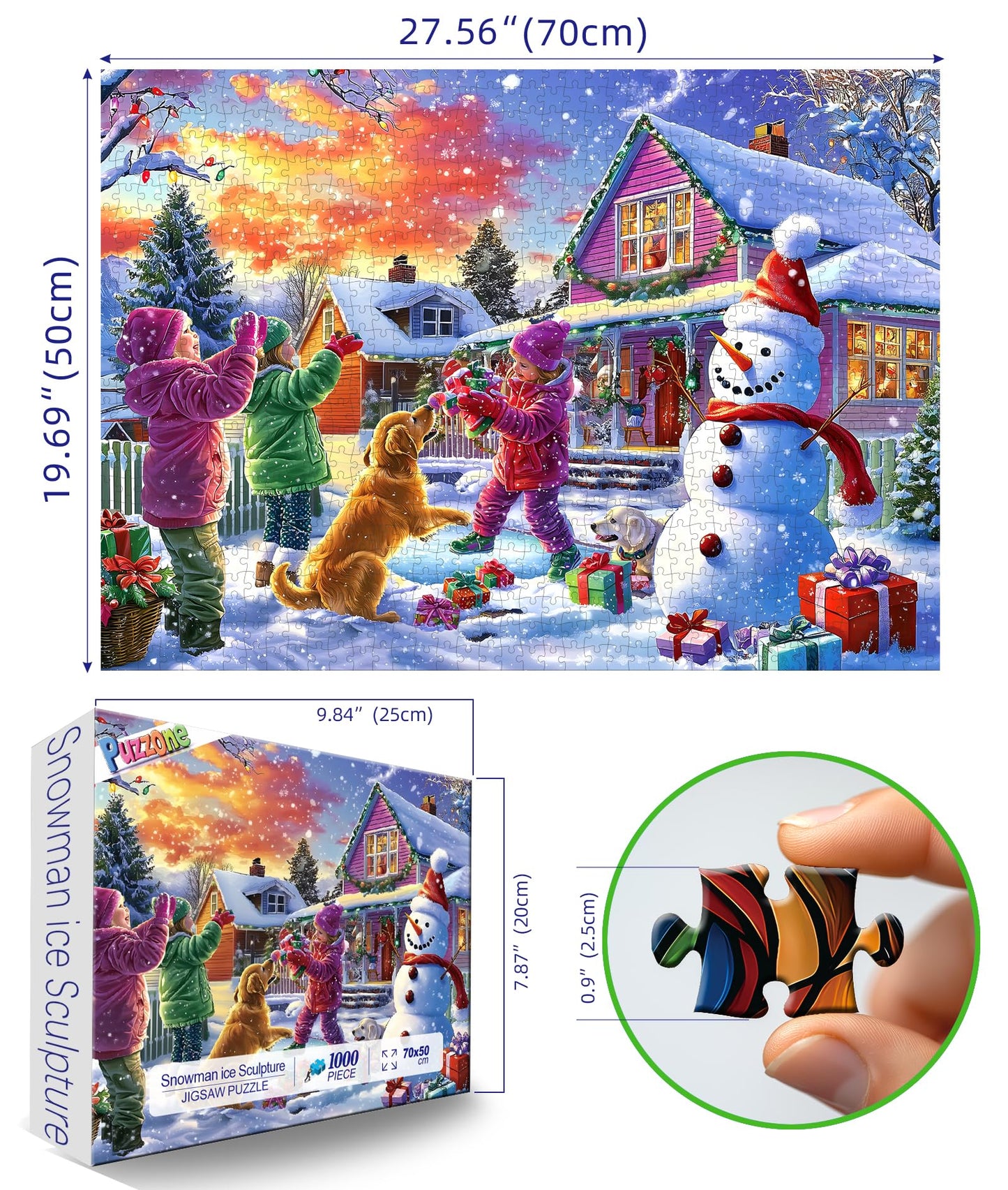 PuzzOne Christmas Puzzles for Adults — 1000 Pieces, Snowman Ice Sculpture with Dog (27.5 x 19.7 in)