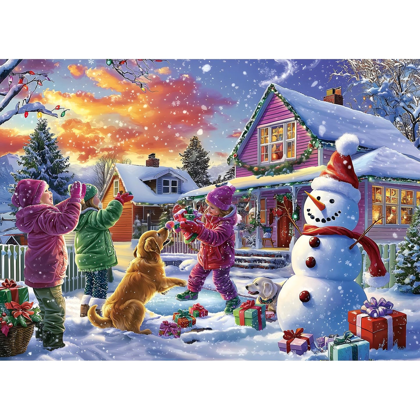 PuzzOne Christmas Puzzles for Adults — 1000 Pieces, Snowman Ice Sculpture with Dog (27.5 x 19.7 in)
